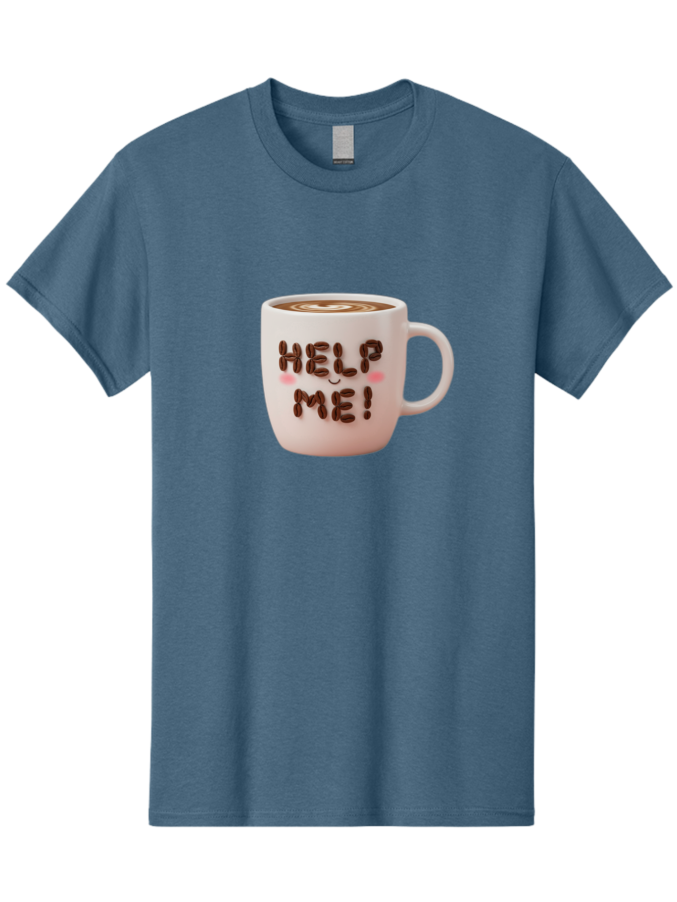 Help-Me-5 Men'S Graphic Tee, 100% Cotton, Comfortable Casual Summer Wear, Machine Washable, Coffee Mug With Coffee Beans Spelling Help Me!, Cute Coffee Cup, Coffee Lover Gift, Coffee Humor, Latte Art, Morning Coffee, Coffee Break Bac045