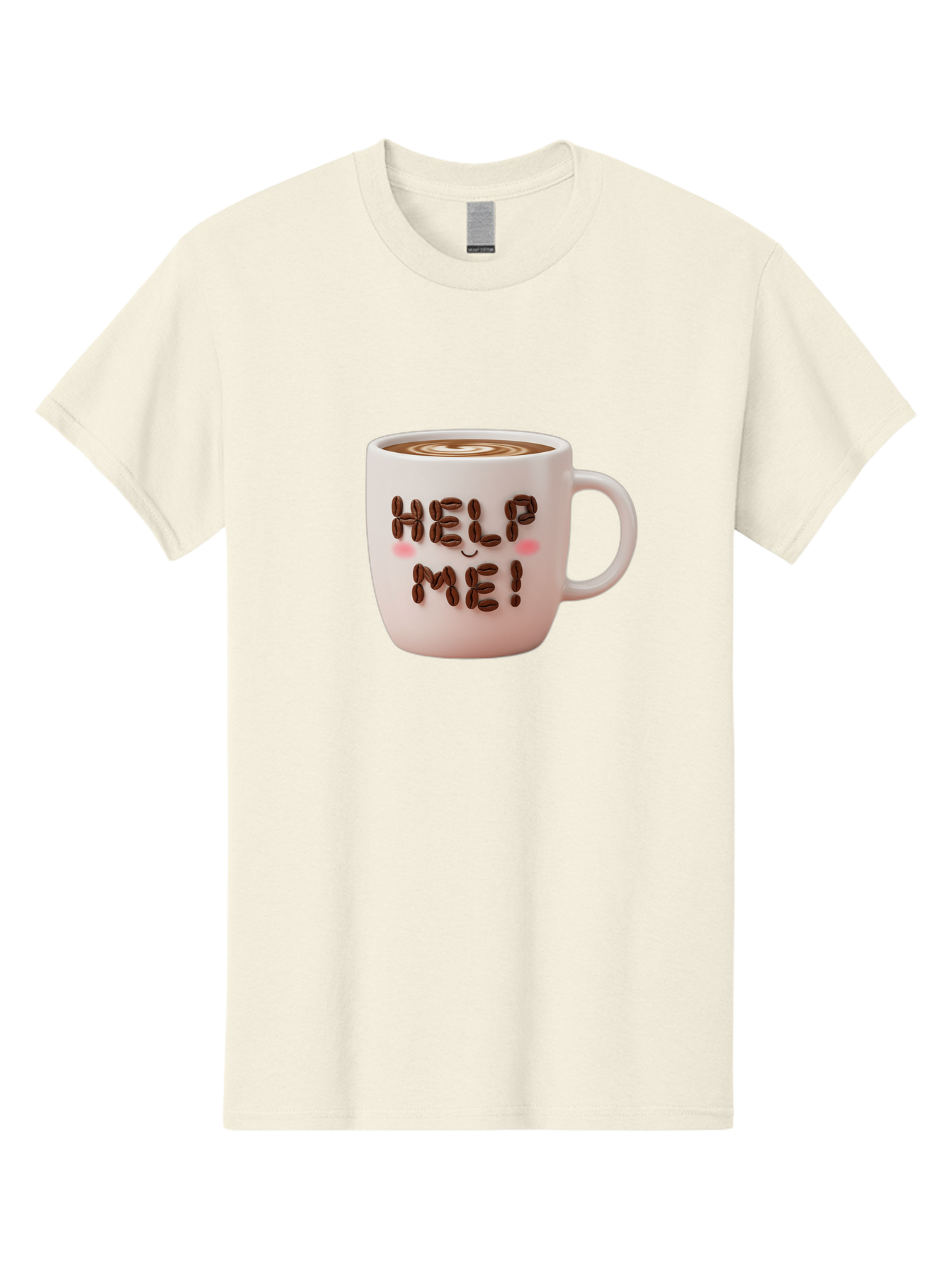 Help-Me-5 Men'S Graphic Tee, 100% Cotton, Comfortable Casual Summer Wear, Machine Washable, Coffee Mug With Coffee Beans Spelling Help Me!, Cute Coffee Cup, Coffee Lover Gift, Coffee Humor, Latte Art, Morning Coffee, Coffee Break Bac045
