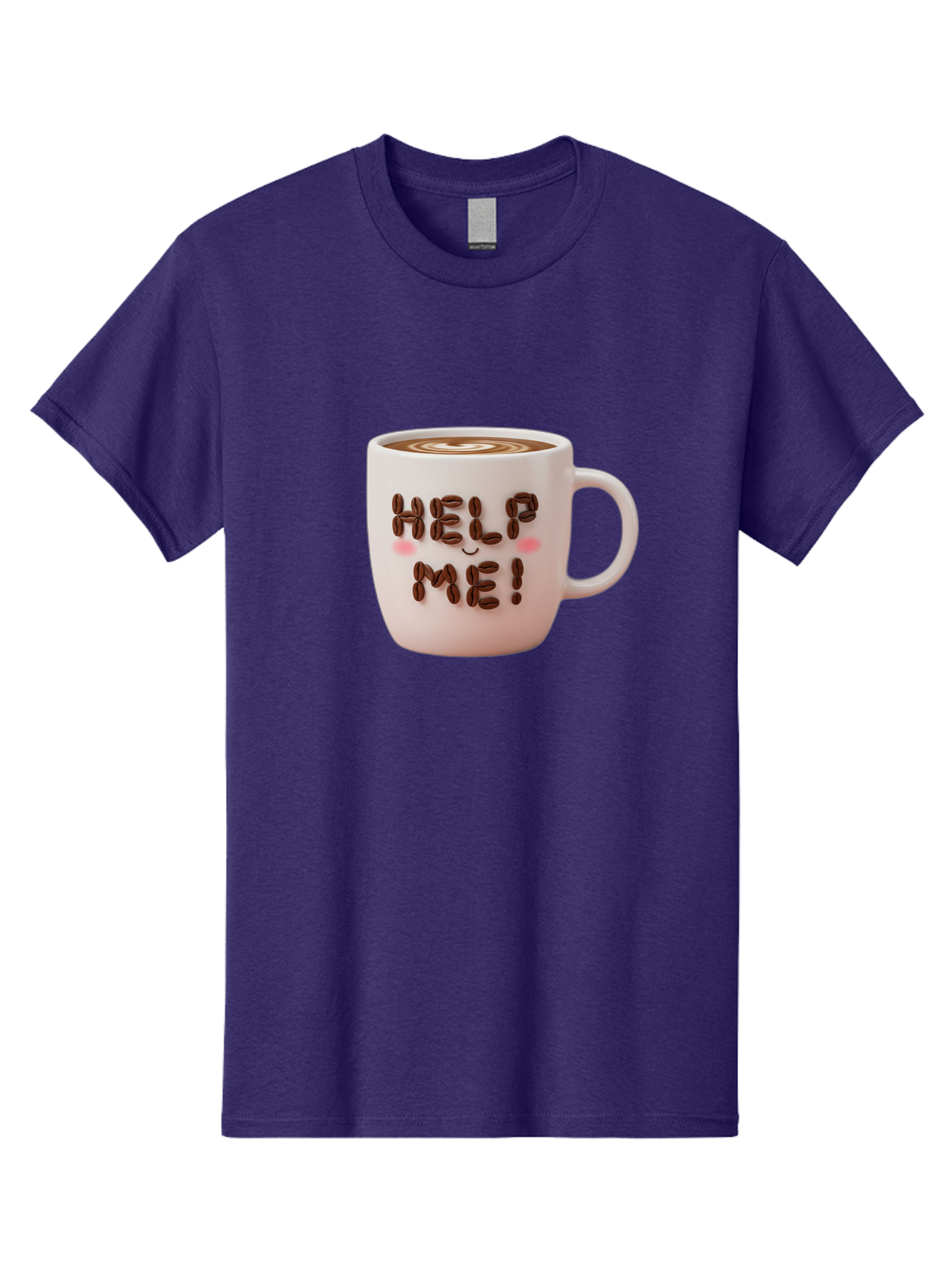 Help-Me-5 Men'S Graphic Tee, 100% Cotton, Comfortable Casual Summer Wear, Machine Washable, Coffee Mug With Coffee Beans Spelling Help Me!, Cute Coffee Cup, Coffee Lover Gift, Coffee Humor, Latte Art, Morning Coffee, Coffee Break Bac045