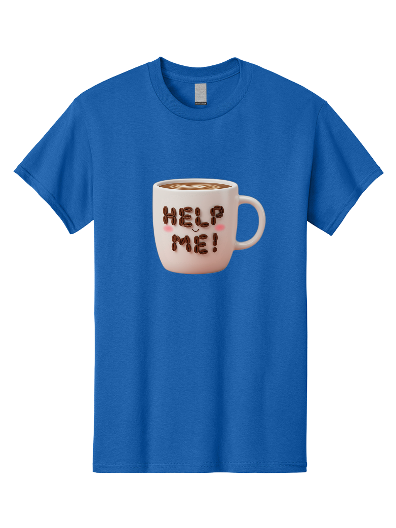 Help-Me-5 Men'S Graphic Tee, 100% Cotton, Comfortable Casual Summer Wear, Machine Washable, Coffee Mug With Coffee Beans Spelling Help Me!, Cute Coffee Cup, Coffee Lover Gift, Coffee Humor, Latte Art, Morning Coffee, Coffee Break Bac045