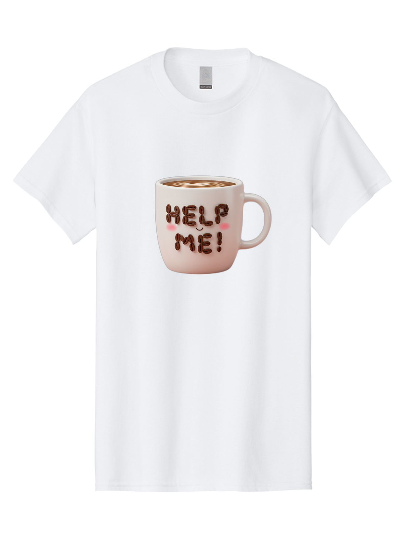 Help-Me-5 Men'S Graphic Tee, 100% Cotton, Comfortable Casual Summer Wear, Machine Washable, Coffee Mug With Coffee Beans Spelling Help Me!, Cute Coffee Cup, Coffee Lover Gift, Coffee Humor, Latte Art, Morning Coffee, Coffee Break Bac045
