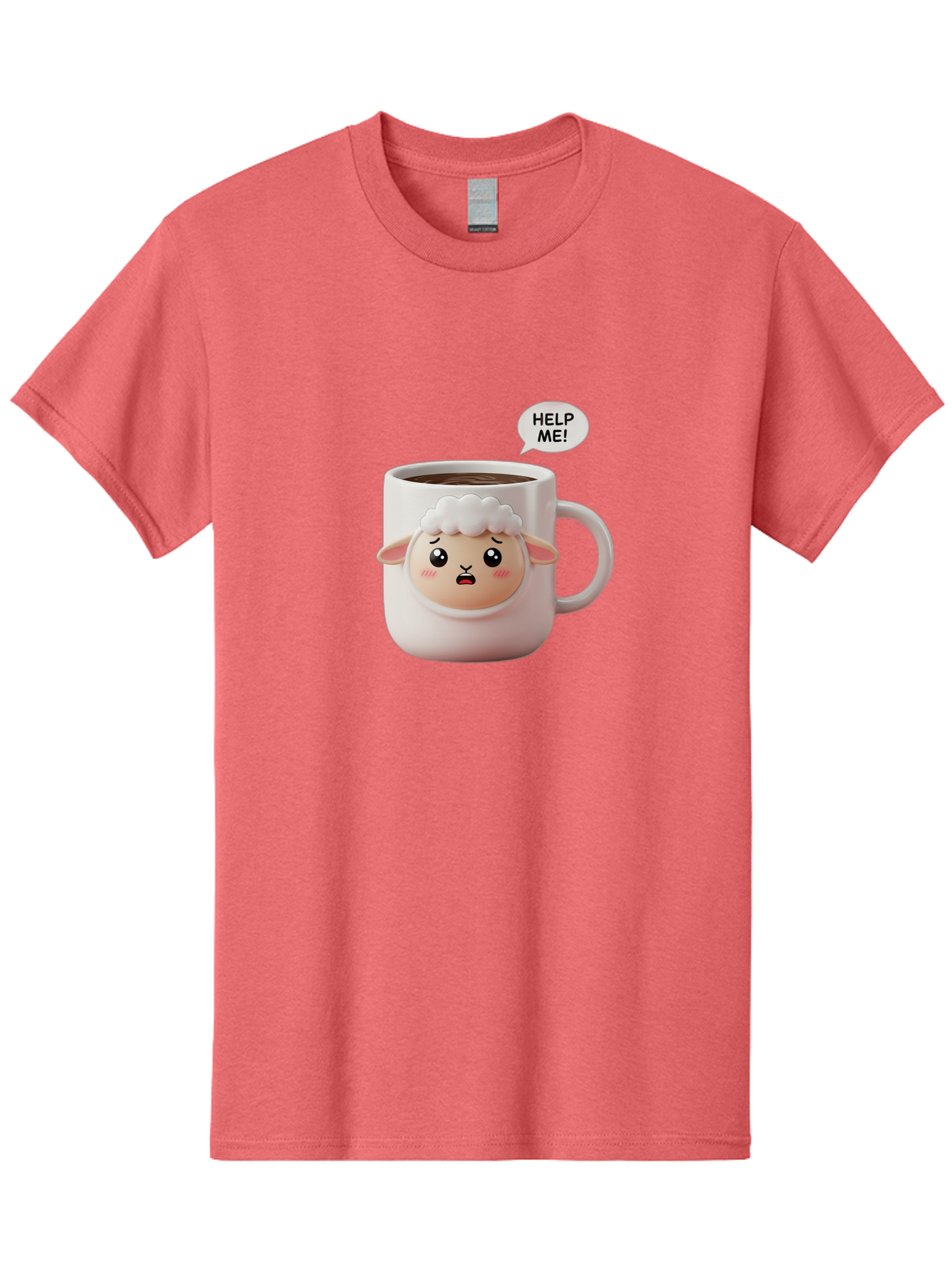 Help-Me-6 Men'S Graphic Tee, 100% Cotton, Comfortable Casual Summer Wear, Machine Washable, Sheep Mug, Coffee Cup, Helping Hand, Distressed Lamb, Cute Cartoon Character, Funny Meme, Adorable Design, Coffee Lover Gift, Quirky Humor, Sheep Face, Bac046