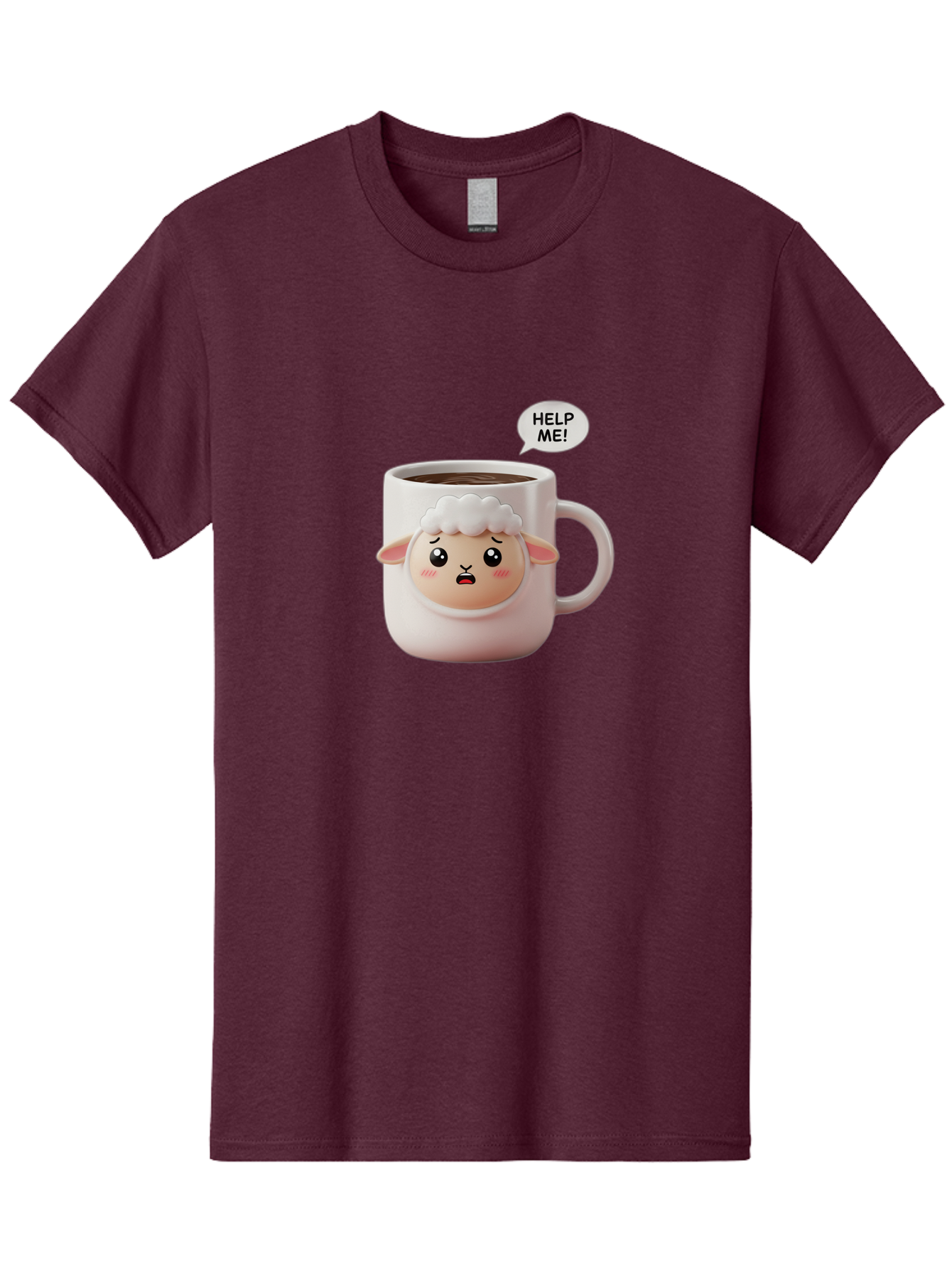 Help-Me-6 Men'S Graphic Tee, 100% Cotton, Comfortable Casual Summer Wear, Machine Washable, Sheep Mug, Coffee Cup, Helping Hand, Distressed Lamb, Cute Cartoon Character, Funny Meme, Adorable Design, Coffee Lover Gift, Quirky Humor, Sheep Face, Bac046