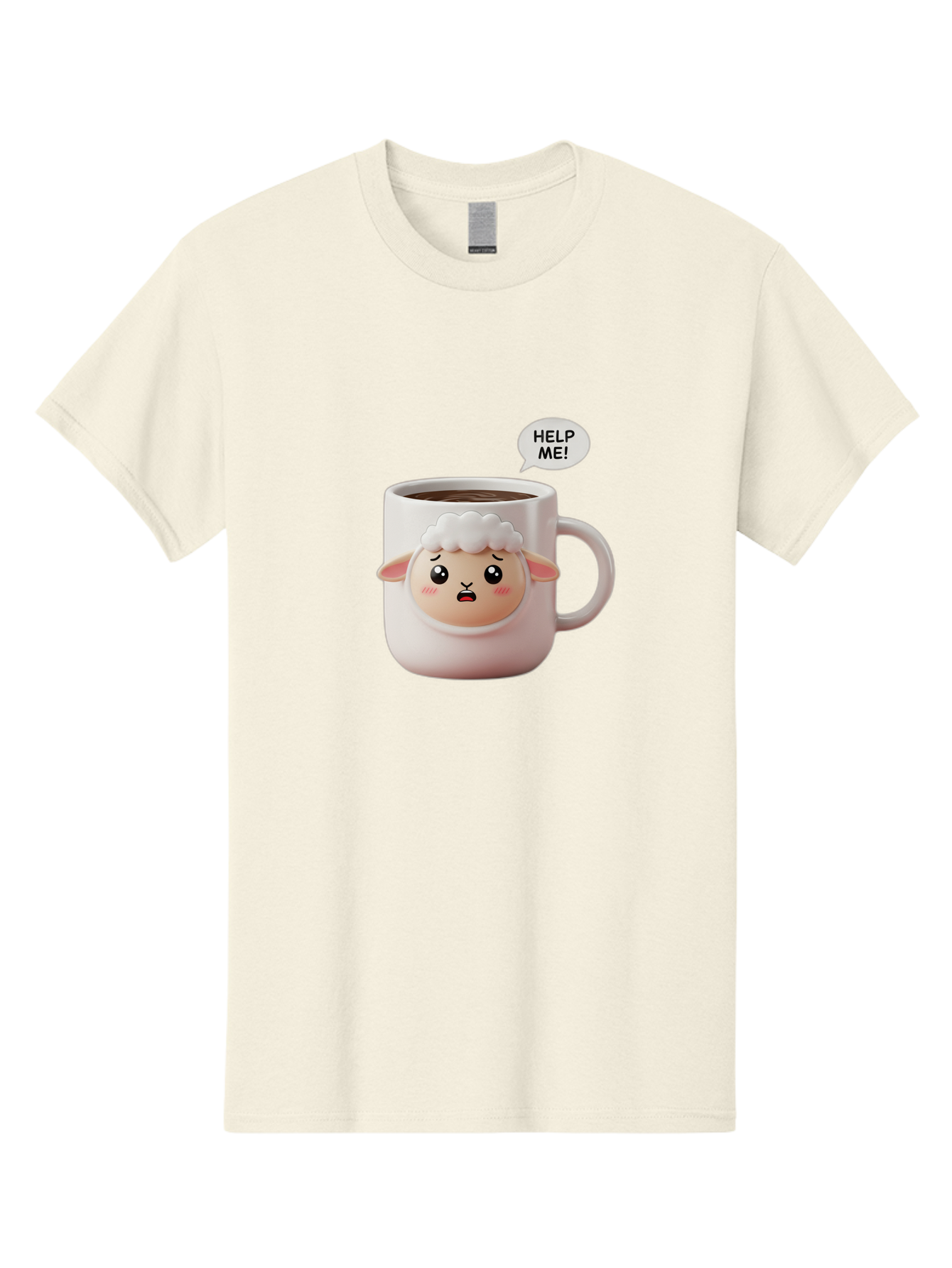 Help-Me-6 Men'S Graphic Tee, 100% Cotton, Comfortable Casual Summer Wear, Machine Washable, Sheep Mug, Coffee Cup, Helping Hand, Distressed Lamb, Cute Cartoon Character, Funny Meme, Adorable Design, Coffee Lover Gift, Quirky Humor, Sheep Face, Bac046