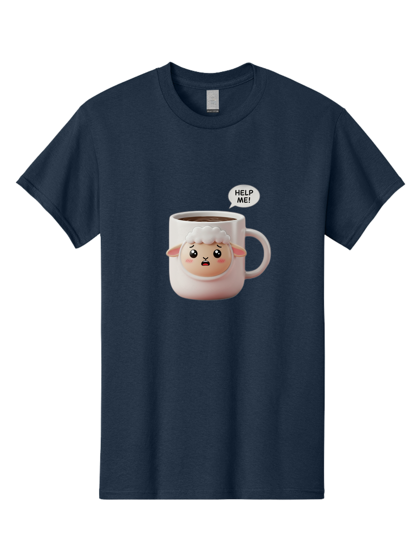 Help-Me-6 Men'S Graphic Tee, 100% Cotton, Comfortable Casual Summer Wear, Machine Washable, Sheep Mug, Coffee Cup, Helping Hand, Distressed Lamb, Cute Cartoon Character, Funny Meme, Adorable Design, Coffee Lover Gift, Quirky Humor, Sheep Face, Bac046