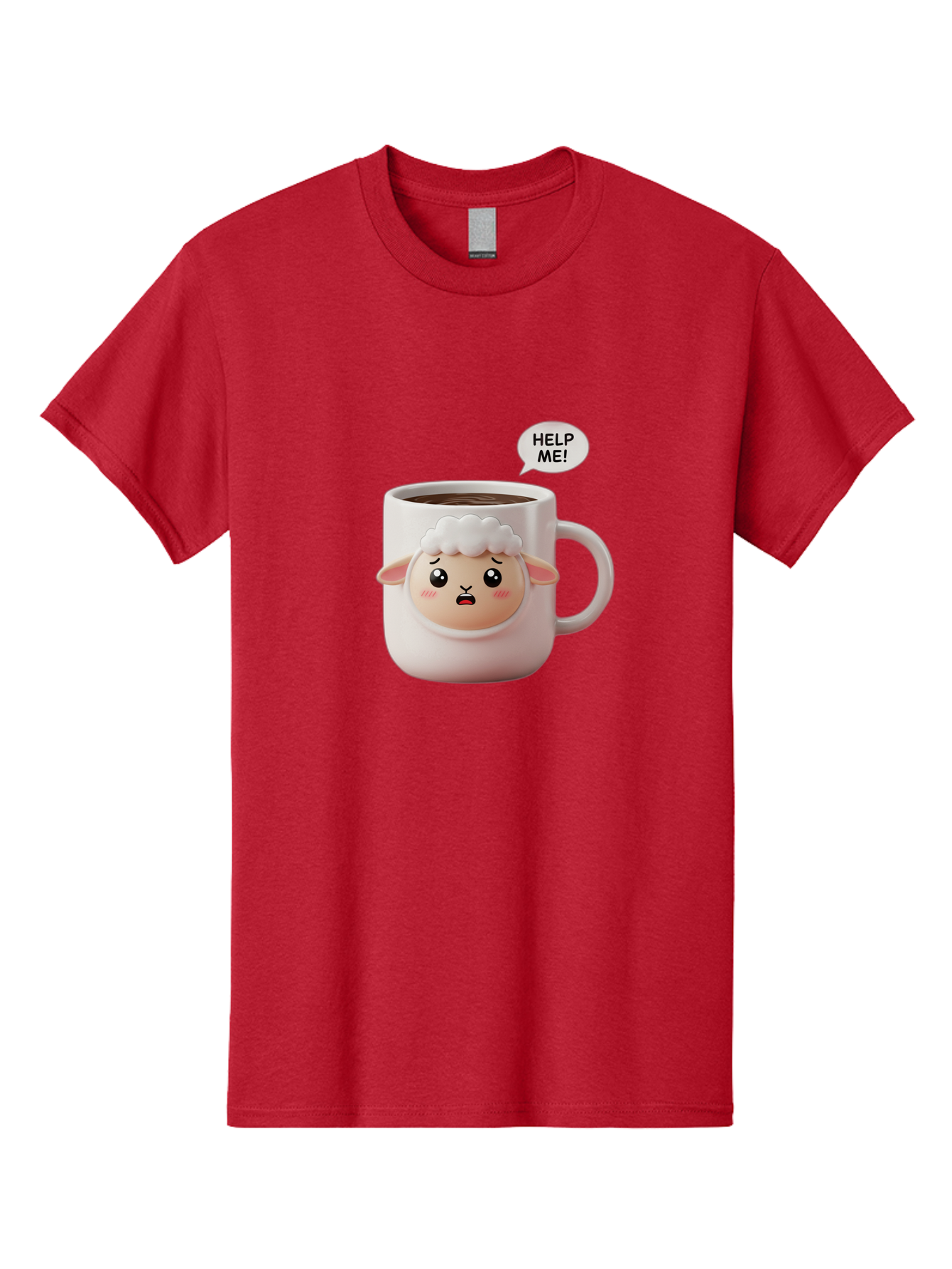 Help-Me-6 Men'S Graphic Tee, 100% Cotton, Comfortable Casual Summer Wear, Machine Washable, Sheep Mug, Coffee Cup, Helping Hand, Distressed Lamb, Cute Cartoon Character, Funny Meme, Adorable Design, Coffee Lover Gift, Quirky Humor, Sheep Face, Bac046