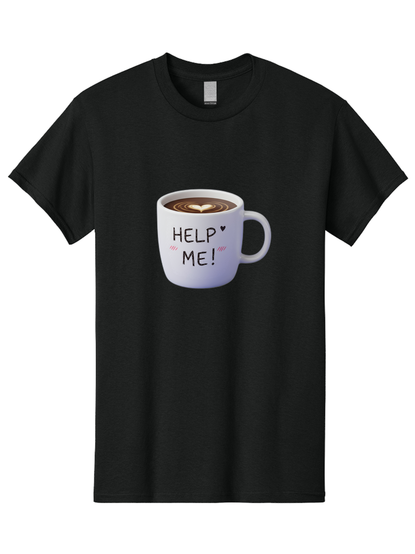 Help-Me-7 Men'S Graphic Tee, 100% Cotton, Comfortable Casual Summer Wear, Machine Washable, Coffee Mug With Heart Design, Coffee Art, 'Help Me' Text, Latte Art, Coffee Culture, Morning Pick-Me-Up, Coffee Love, Daily Grind Bac047