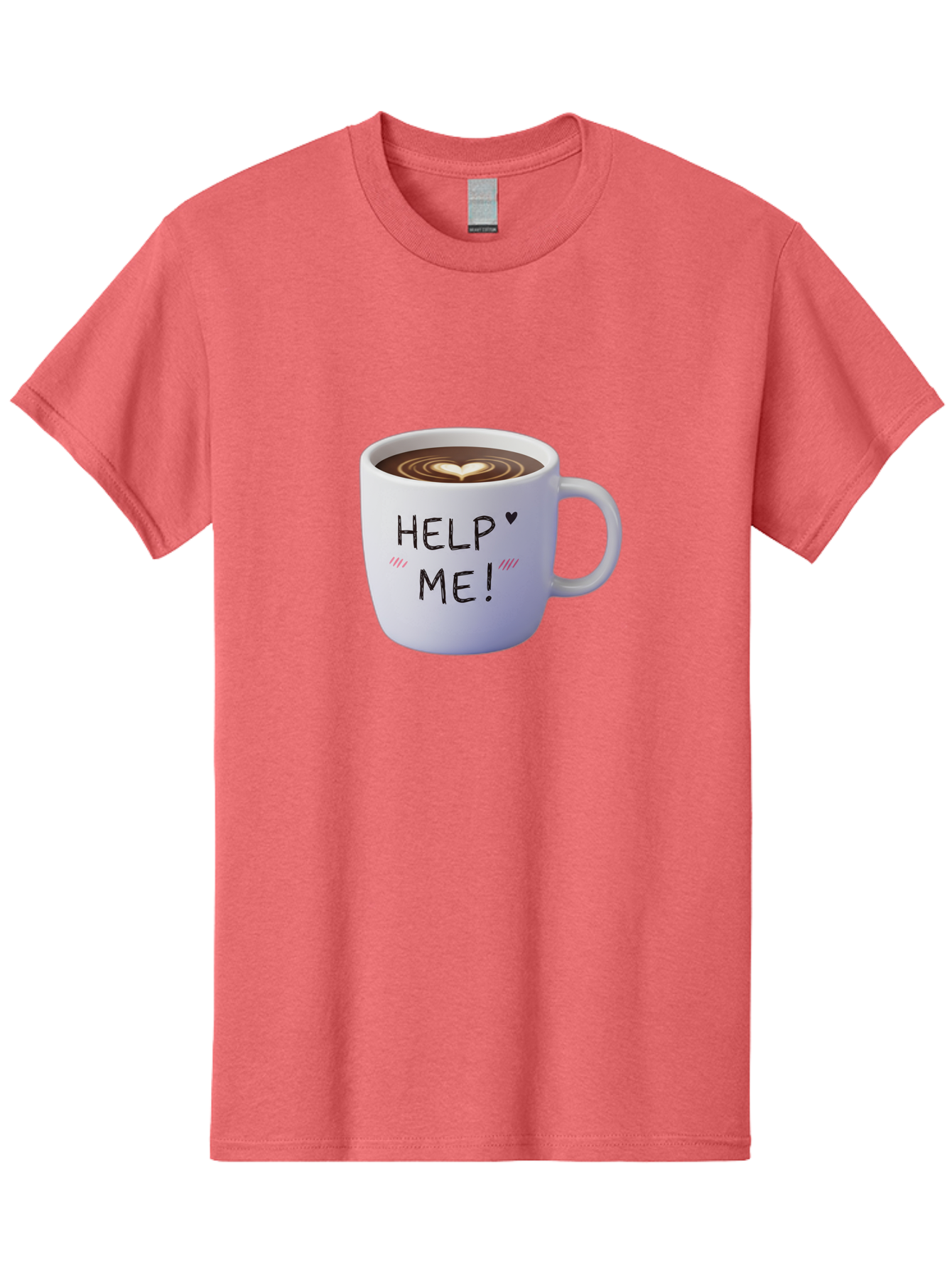 Help-Me-7 Men'S Graphic Tee, 100% Cotton, Comfortable Casual Summer Wear, Machine Washable, Coffee Mug With Heart Design, Coffee Art, 'Help Me' Text, Latte Art, Coffee Culture, Morning Pick-Me-Up, Coffee Love, Daily Grind Bac047