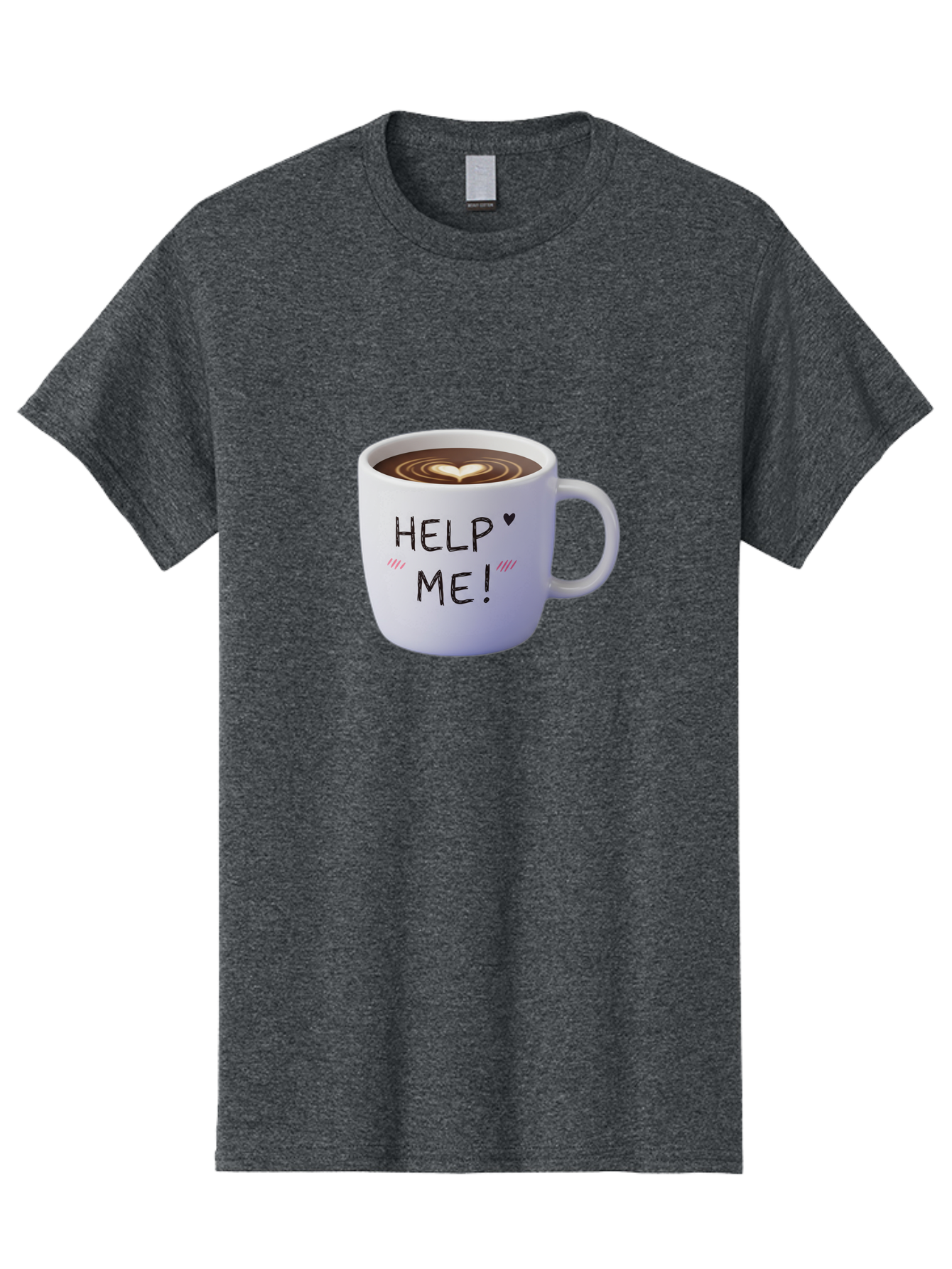 Help-Me-7 Men'S Graphic Tee, 100% Cotton, Comfortable Casual Summer Wear, Machine Washable, Coffee Mug With Heart Design, Coffee Art, 'Help Me' Text, Latte Art, Coffee Culture, Morning Pick-Me-Up, Coffee Love, Daily Grind Bac047
