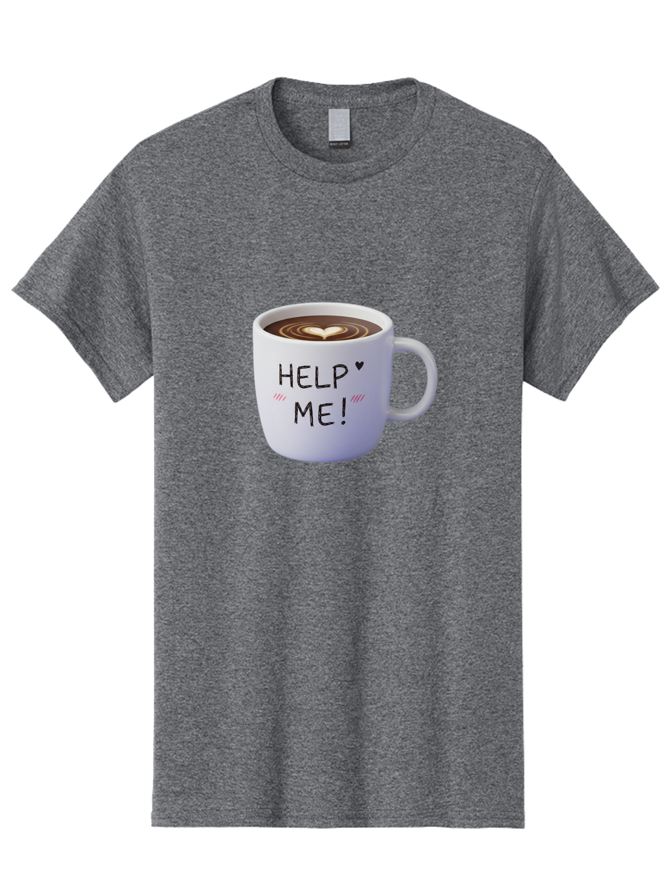 Help-Me-7 Men'S Graphic Tee, 100% Cotton, Comfortable Casual Summer Wear, Machine Washable, Coffee Mug With Heart Design, Coffee Art, 'Help Me' Text, Latte Art, Coffee Culture, Morning Pick-Me-Up, Coffee Love, Daily Grind Bac047