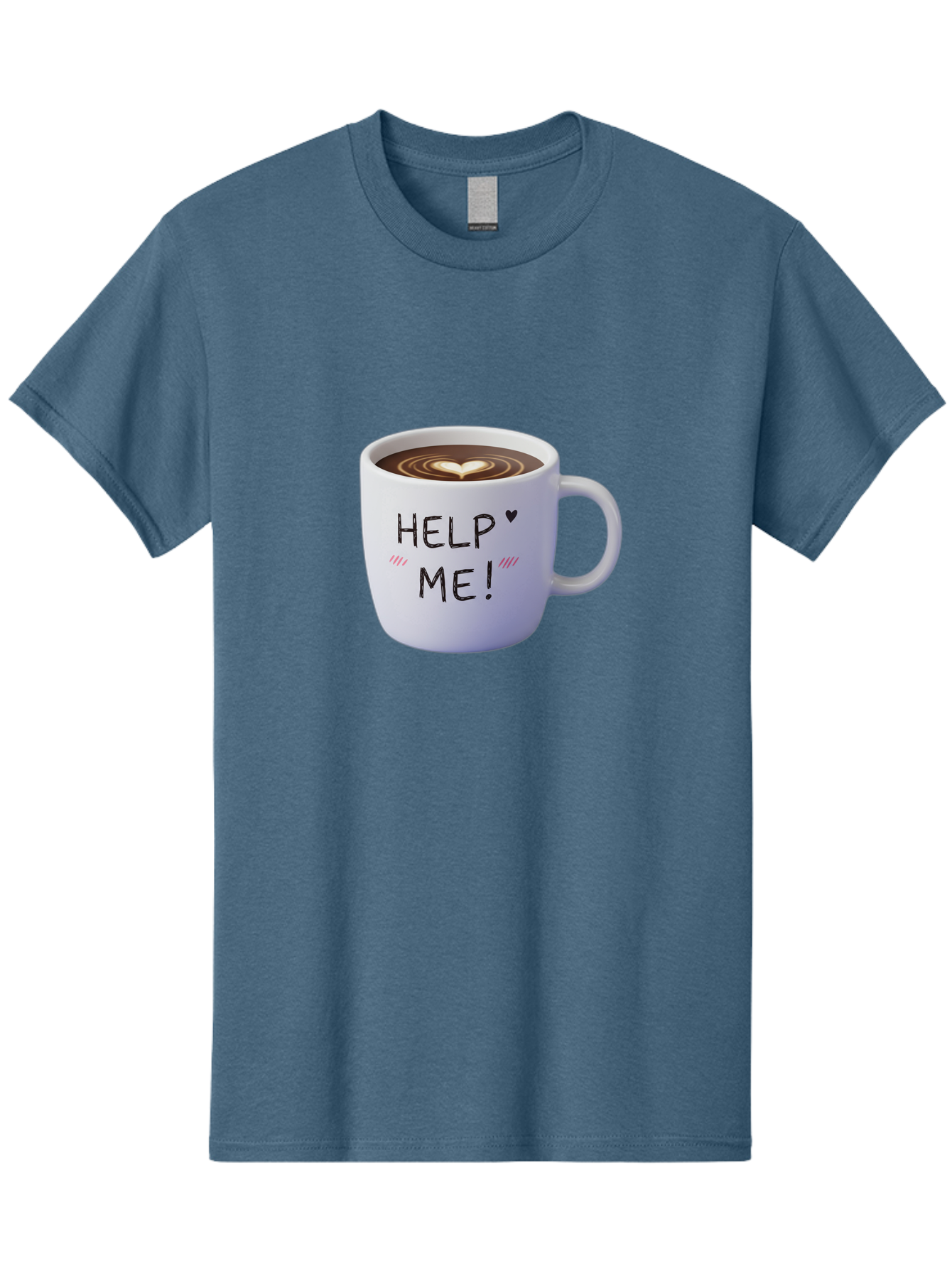 Help-Me-7 Men'S Graphic Tee, 100% Cotton, Comfortable Casual Summer Wear, Machine Washable, Coffee Mug With Heart Design, Coffee Art, 'Help Me' Text, Latte Art, Coffee Culture, Morning Pick-Me-Up, Coffee Love, Daily Grind Bac047