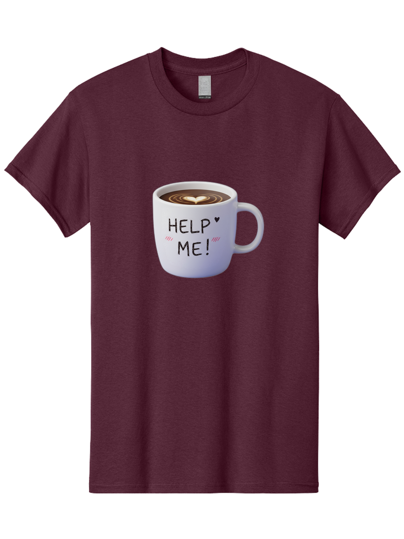 Help-Me-7 Men'S Graphic Tee, 100% Cotton, Comfortable Casual Summer Wear, Machine Washable, Coffee Mug With Heart Design, Coffee Art, 'Help Me' Text, Latte Art, Coffee Culture, Morning Pick-Me-Up, Coffee Love, Daily Grind Bac047