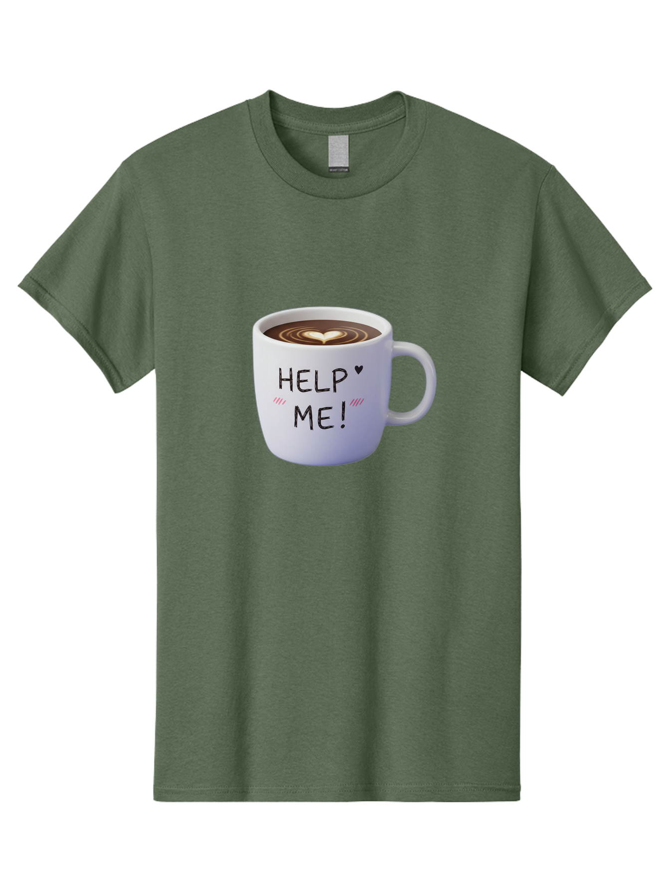 Help-Me-7 Men'S Graphic Tee, 100% Cotton, Comfortable Casual Summer Wear, Machine Washable, Coffee Mug With Heart Design, Coffee Art, 'Help Me' Text, Latte Art, Coffee Culture, Morning Pick-Me-Up, Coffee Love, Daily Grind Bac047