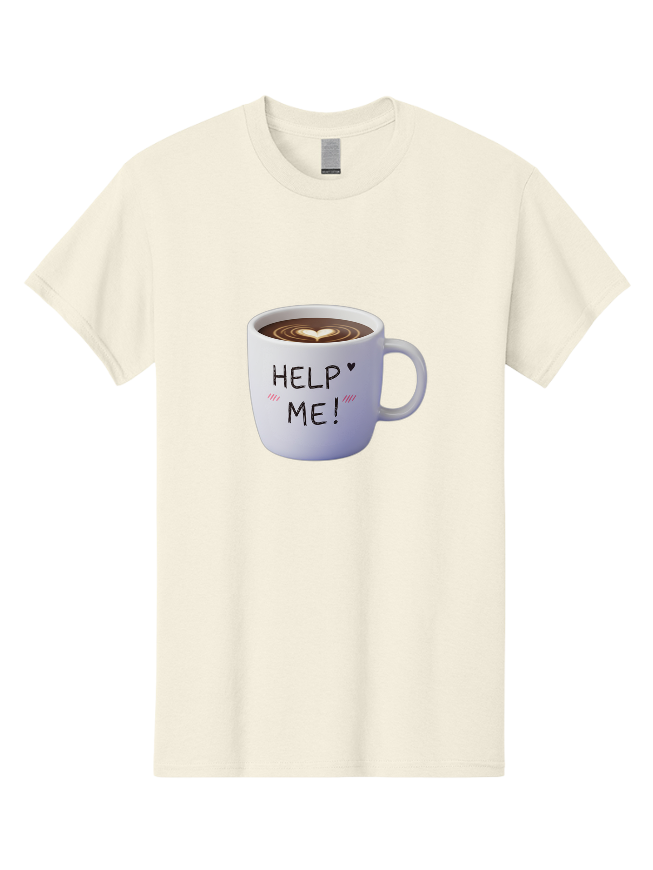 Help-Me-7 Men'S Graphic Tee, 100% Cotton, Comfortable Casual Summer Wear, Machine Washable, Coffee Mug With Heart Design, Coffee Art, 'Help Me' Text, Latte Art, Coffee Culture, Morning Pick-Me-Up, Coffee Love, Daily Grind Bac047