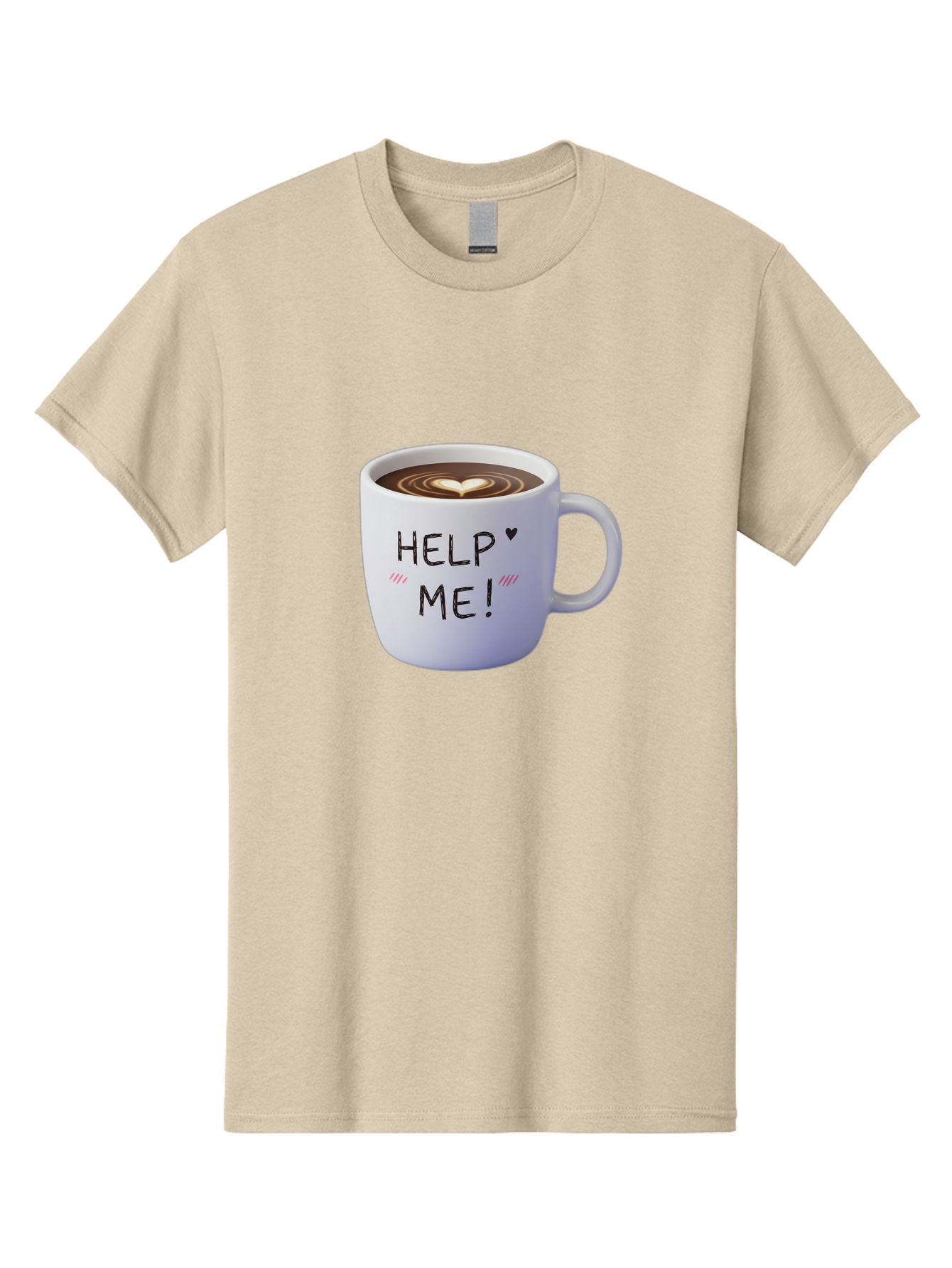 Help-Me-7 Men'S Graphic Tee, 100% Cotton, Comfortable Casual Summer Wear, Machine Washable, Coffee Mug With Heart Design, Coffee Art, 'Help Me' Text, Latte Art, Coffee Culture, Morning Pick-Me-Up, Coffee Love, Daily Grind Bac047