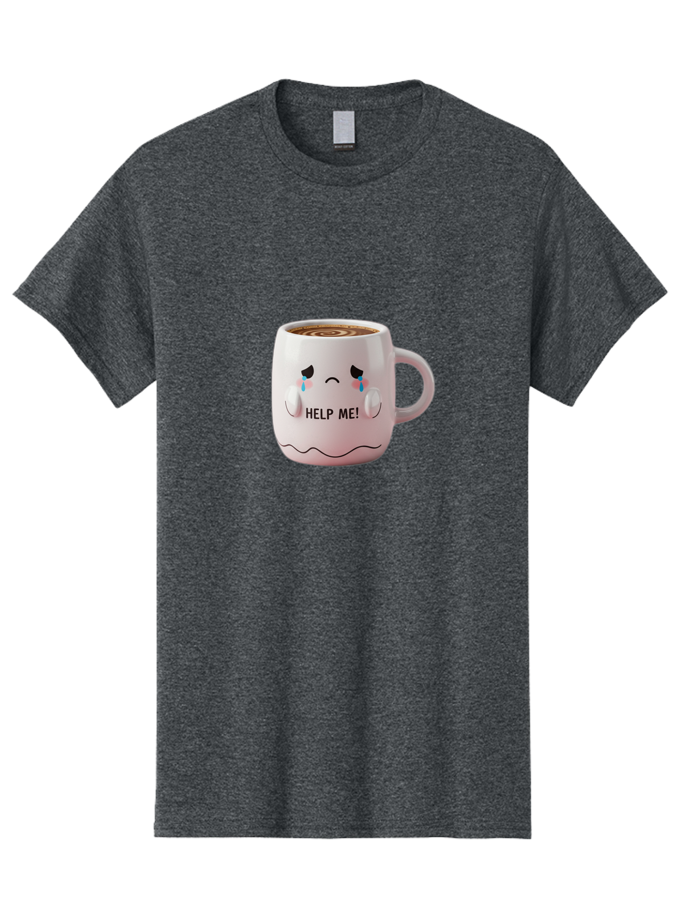 Help-Me-8 Men'S Graphic Tee, 100% Cotton, Comfortable Casual Summer Wear, Machine Washable, Sad Coffee Mug, Crying Face Design, Coffee Drink, Emotional Expression, Distressed Emotions, Quirky Humor, Funny Coffee Culture Bac048