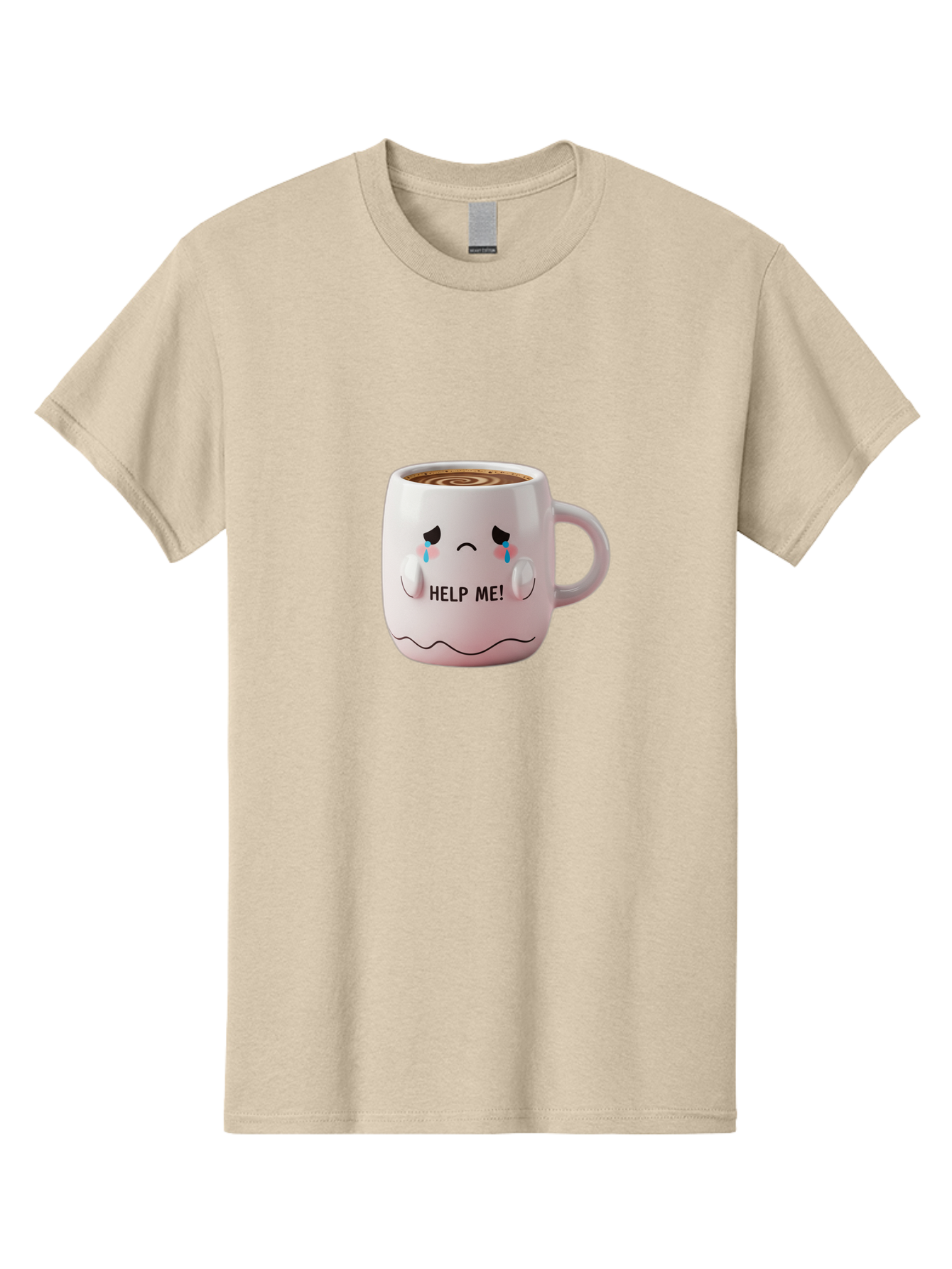 Help-Me-8 Men'S Graphic Tee, 100% Cotton, Comfortable Casual Summer Wear, Machine Washable, Sad Coffee Mug, Crying Face Design, Coffee Drink, Emotional Expression, Distressed Emotions, Quirky Humor, Funny Coffee Culture Bac048