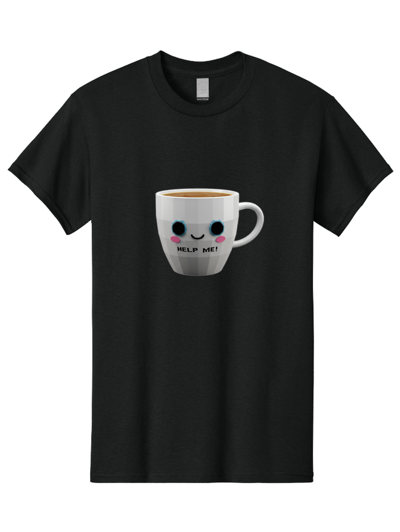 Help-Me-9 Men'S Graphic Tee, 100% Cotton, Comfortable Casual Summer Wear, Machine Washable, Cute Coffee Cup, Cartoon Character, Coffee Break, Funny Design, Animated Mug, Humorous Illustration, Coffee Humor, Cute Design, Coffee Lover Bac049