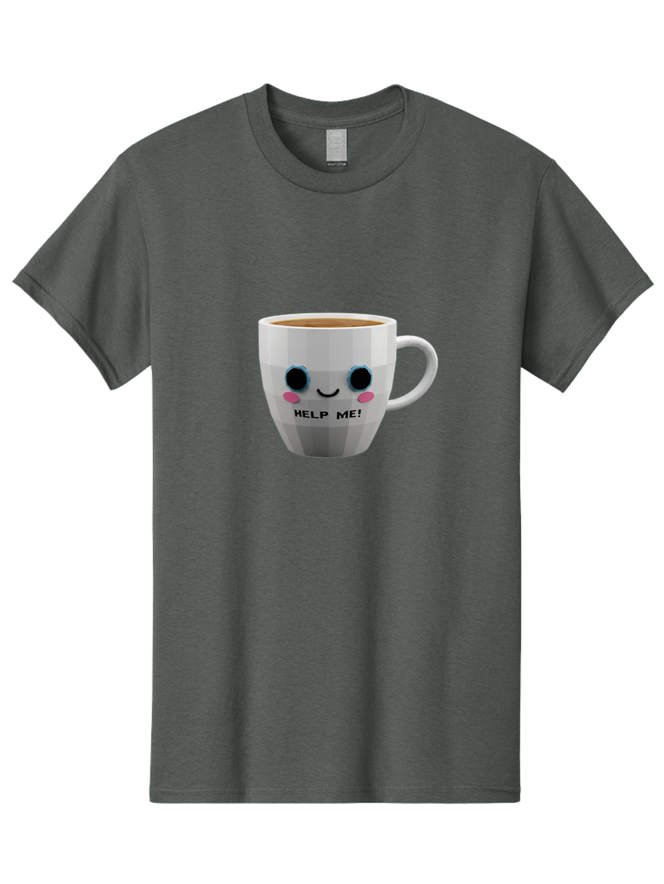 Help-Me-9 Men'S Graphic Tee, 100% Cotton, Comfortable Casual Summer Wear, Machine Washable, Cute Coffee Cup, Cartoon Character, Coffee Break, Funny Design, Animated Mug, Humorous Illustration, Coffee Humor, Cute Design, Coffee Lover Bac049