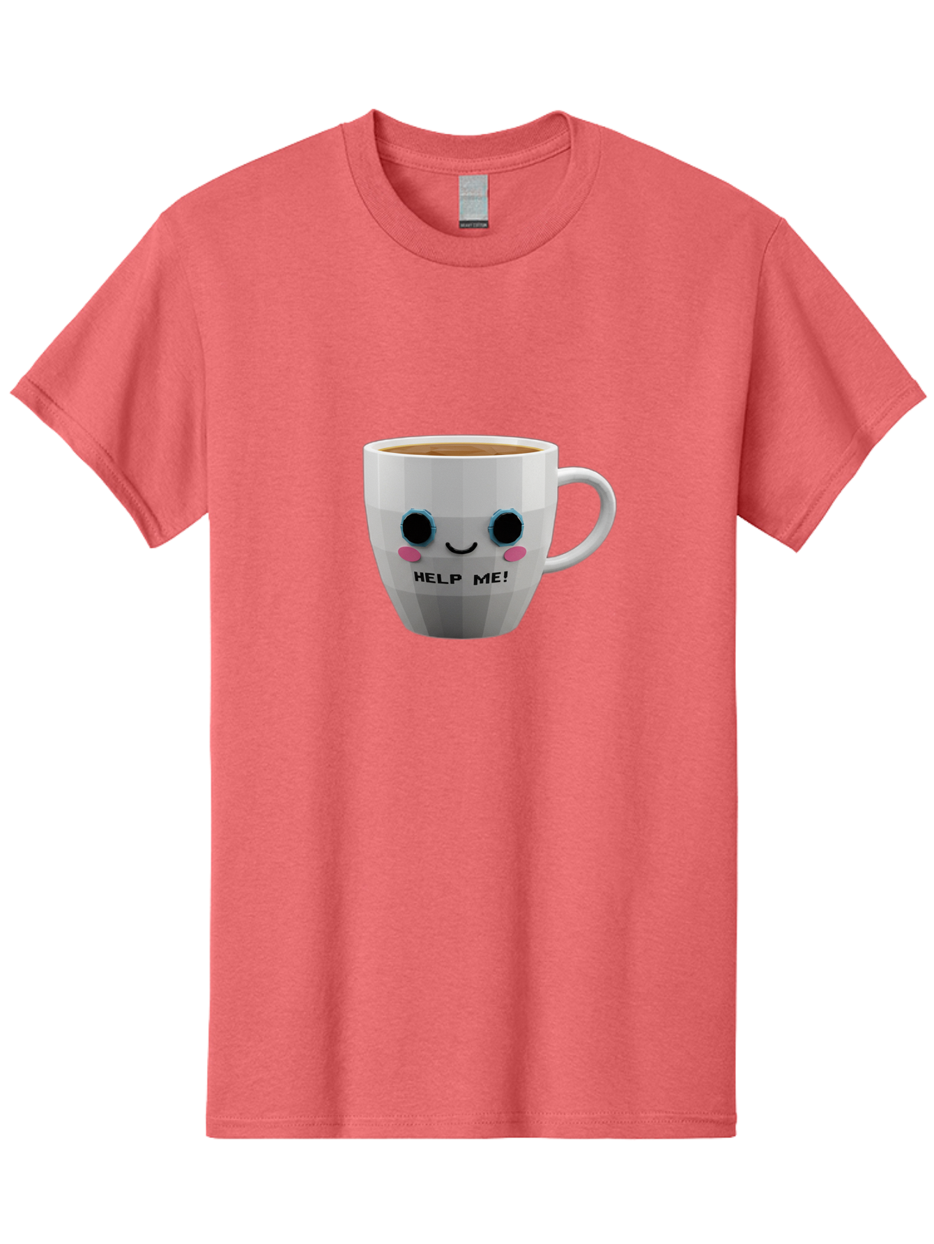 Help-Me-9 Men'S Graphic Tee, 100% Cotton, Comfortable Casual Summer Wear, Machine Washable, Cute Coffee Cup, Cartoon Character, Coffee Break, Funny Design, Animated Mug, Humorous Illustration, Coffee Humor, Cute Design, Coffee Lover Bac049