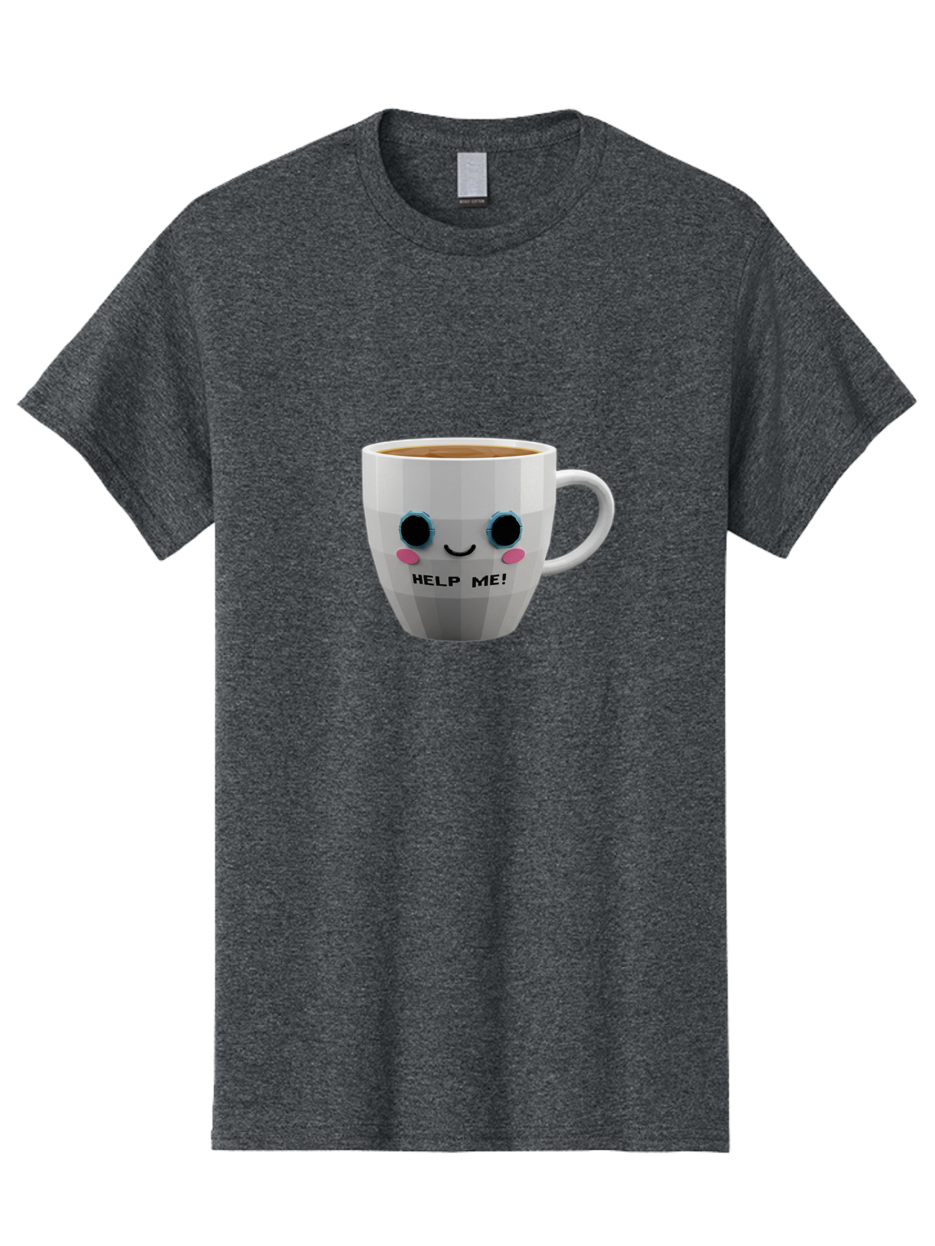 Help-Me-9 Men'S Graphic Tee, 100% Cotton, Comfortable Casual Summer Wear, Machine Washable, Cute Coffee Cup, Cartoon Character, Coffee Break, Funny Design, Animated Mug, Humorous Illustration, Coffee Humor, Cute Design, Coffee Lover Bac049
