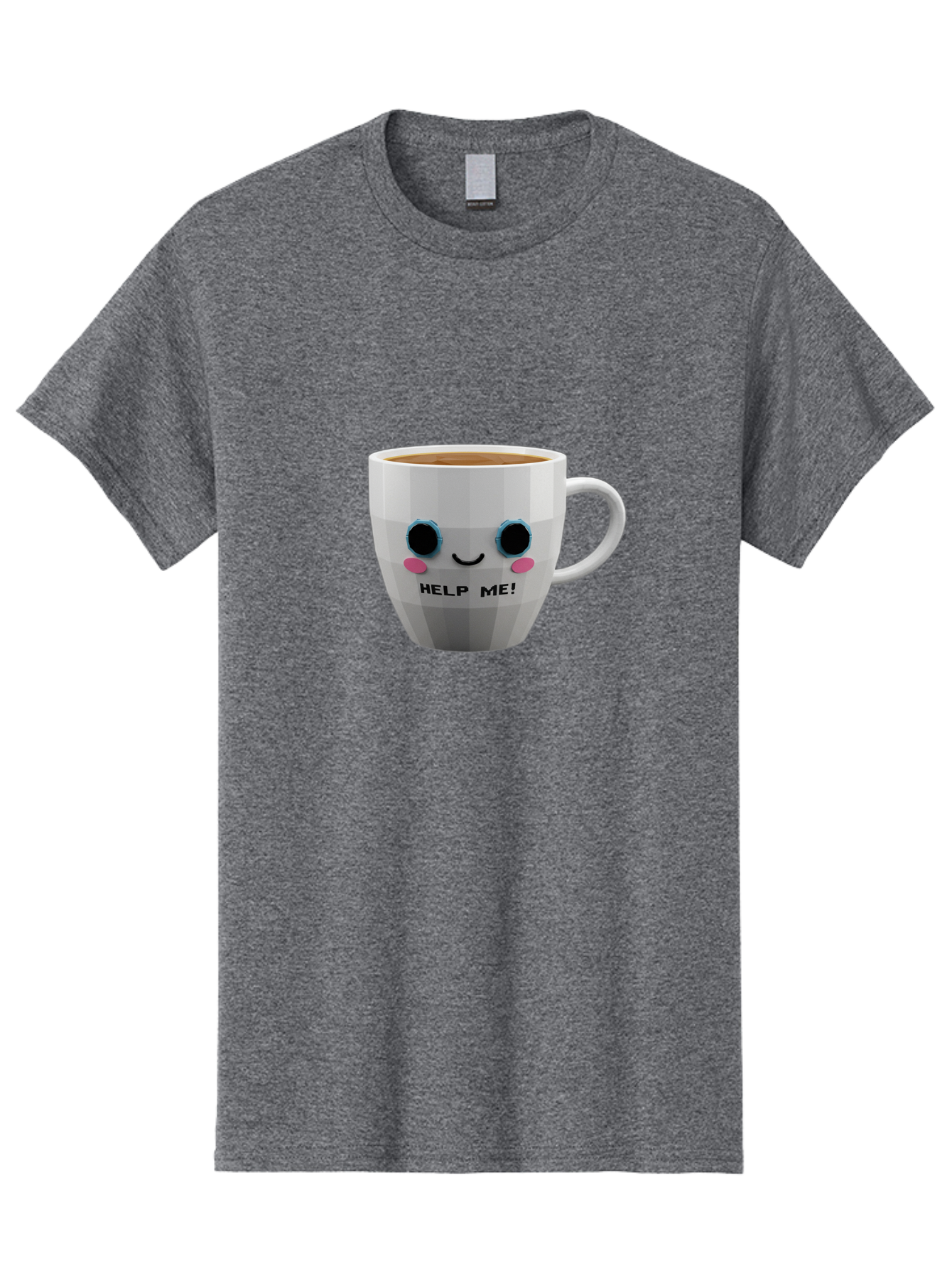 Help-Me-9 Men'S Graphic Tee, 100% Cotton, Comfortable Casual Summer Wear, Machine Washable, Cute Coffee Cup, Cartoon Character, Coffee Break, Funny Design, Animated Mug, Humorous Illustration, Coffee Humor, Cute Design, Coffee Lover Bac049