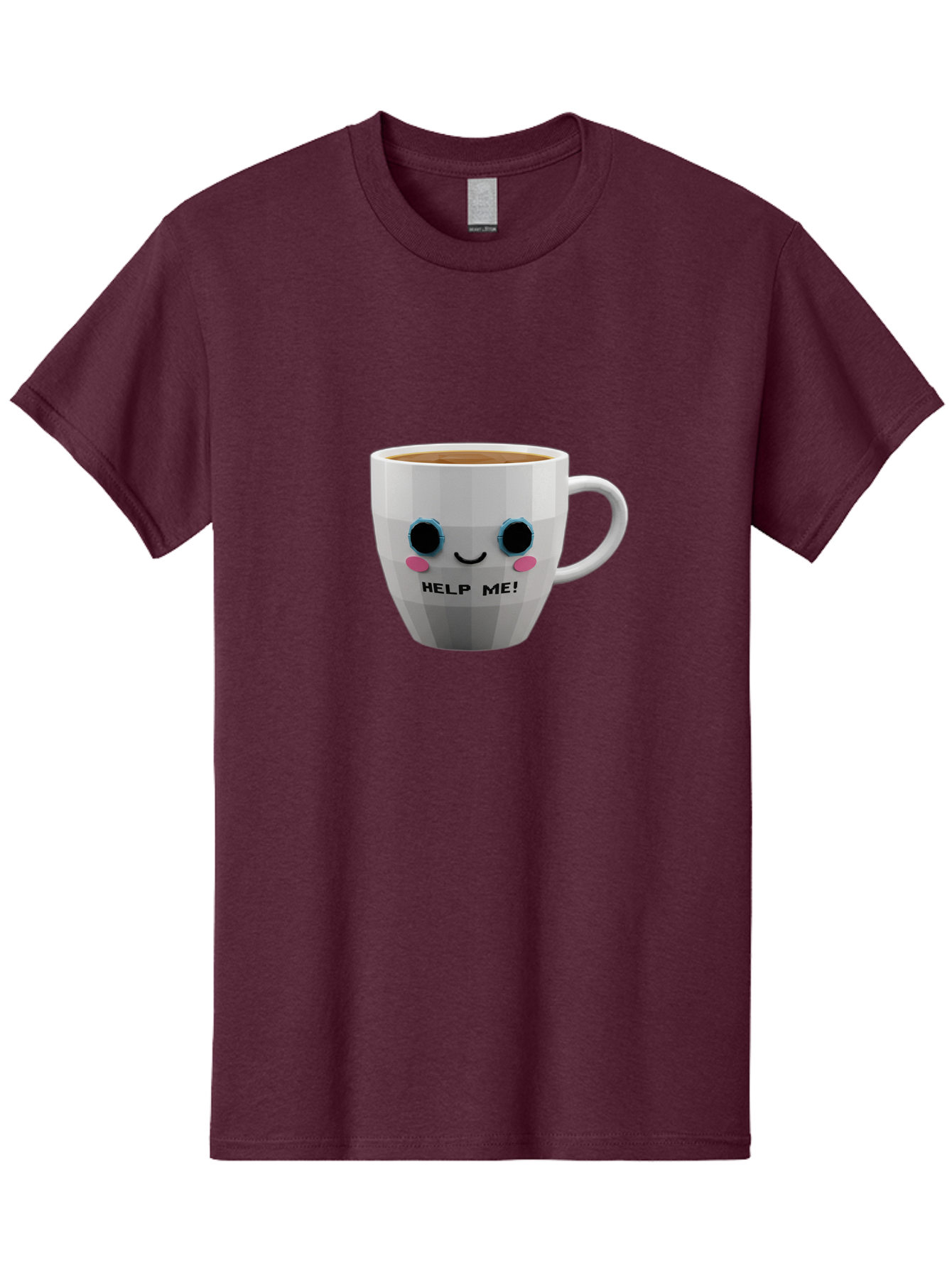 Help-Me-9 Men'S Graphic Tee, 100% Cotton, Comfortable Casual Summer Wear, Machine Washable, Cute Coffee Cup, Cartoon Character, Coffee Break, Funny Design, Animated Mug, Humorous Illustration, Coffee Humor, Cute Design, Coffee Lover Bac049