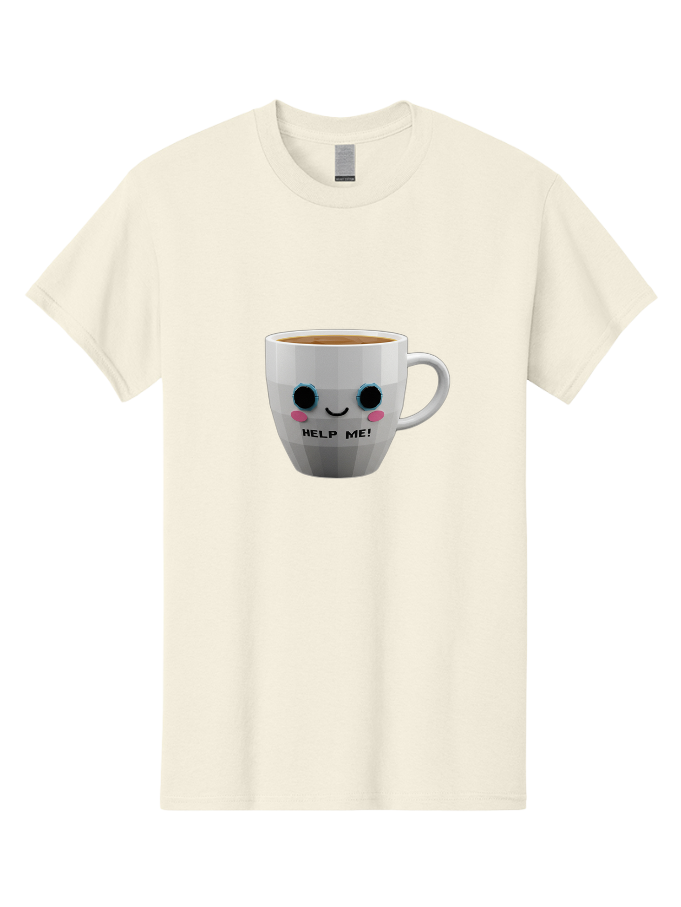 Help-Me-9 Men'S Graphic Tee, 100% Cotton, Comfortable Casual Summer Wear, Machine Washable, Cute Coffee Cup, Cartoon Character, Coffee Break, Funny Design, Animated Mug, Humorous Illustration, Coffee Humor, Cute Design, Coffee Lover Bac049