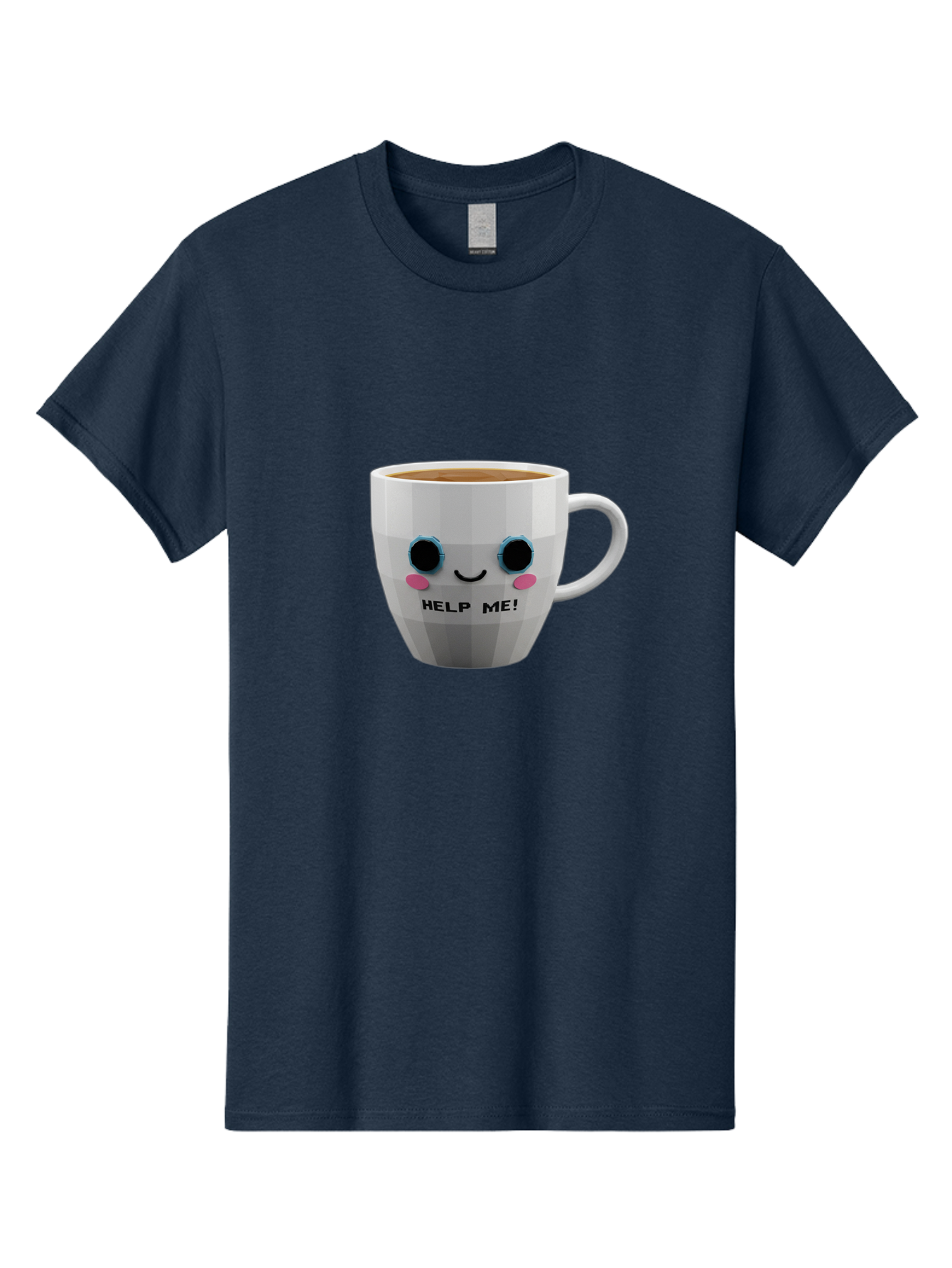 Help-Me-9 Men'S Graphic Tee, 100% Cotton, Comfortable Casual Summer Wear, Machine Washable, Cute Coffee Cup, Cartoon Character, Coffee Break, Funny Design, Animated Mug, Humorous Illustration, Coffee Humor, Cute Design, Coffee Lover Bac049
