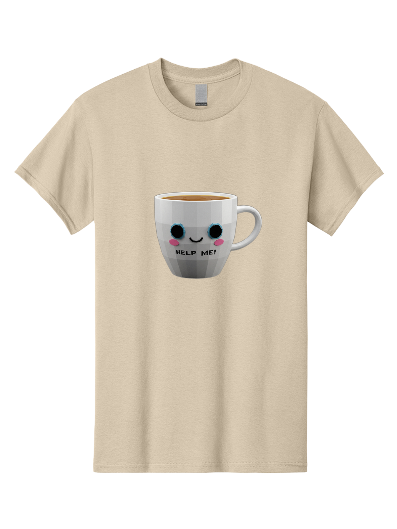 Help-Me-9 Men'S Graphic Tee, 100% Cotton, Comfortable Casual Summer Wear, Machine Washable, Cute Coffee Cup, Cartoon Character, Coffee Break, Funny Design, Animated Mug, Humorous Illustration, Coffee Humor, Cute Design, Coffee Lover Bac049