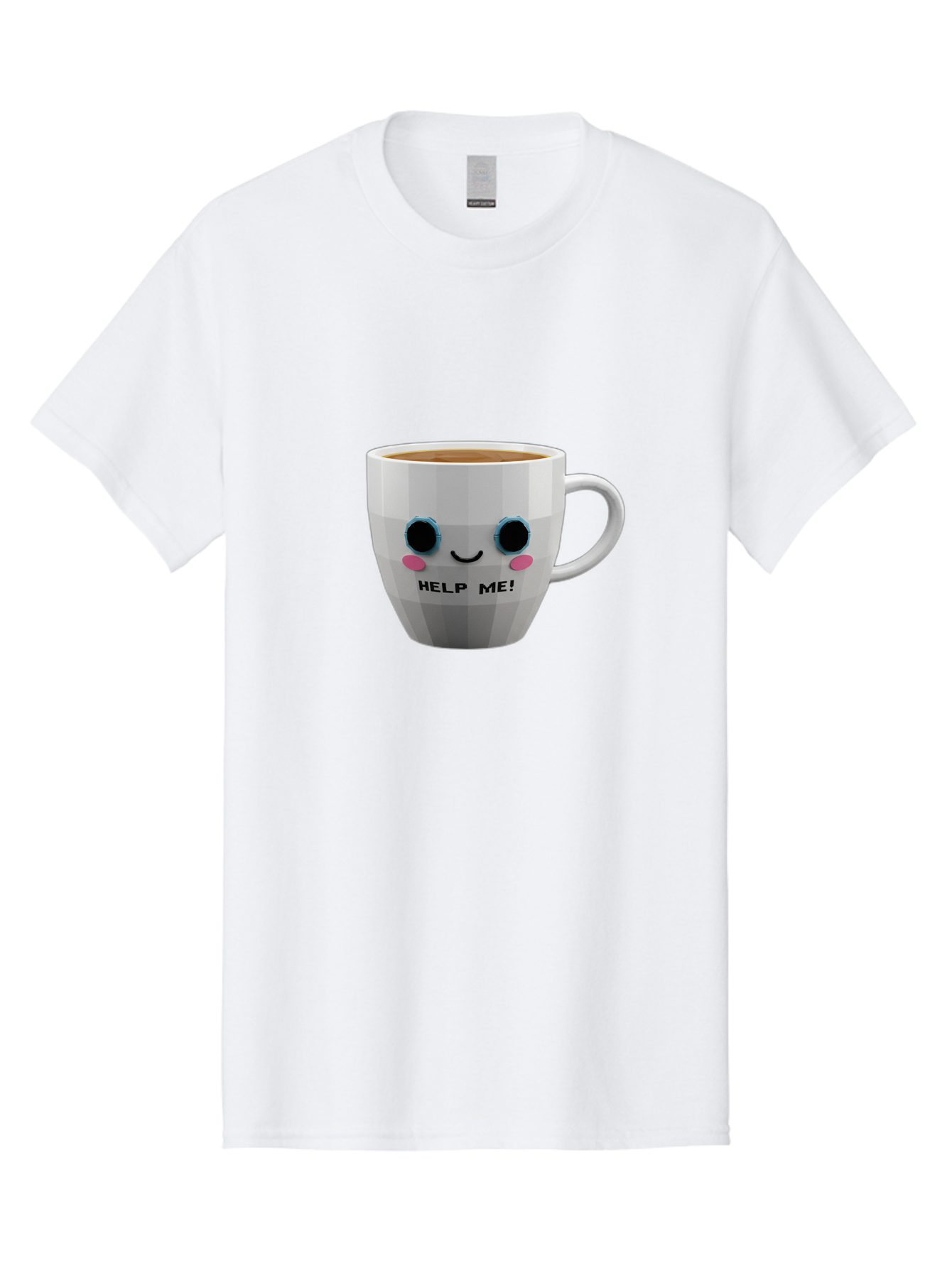 Help-Me-9 Men'S Graphic Tee, 100% Cotton, Comfortable Casual Summer Wear, Machine Washable, Cute Coffee Cup, Cartoon Character, Coffee Break, Funny Design, Animated Mug, Humorous Illustration, Coffee Humor, Cute Design, Coffee Lover Bac049