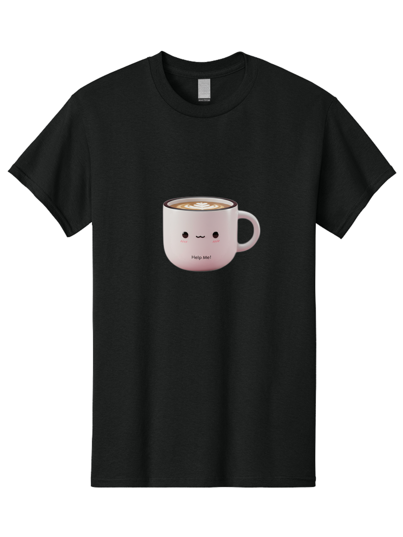 Help-Me-Coffee Men'S Graphic Tee, 100% Cotton, Comfortable Casual Summer Wear, Machine Washable, Cute Coffee Mug, Latte Art, Cartoon Character, Humorous Design, Coffee Lover, Funny Mug, Adorable Design, Coffee Culture, Help Me! Bac051