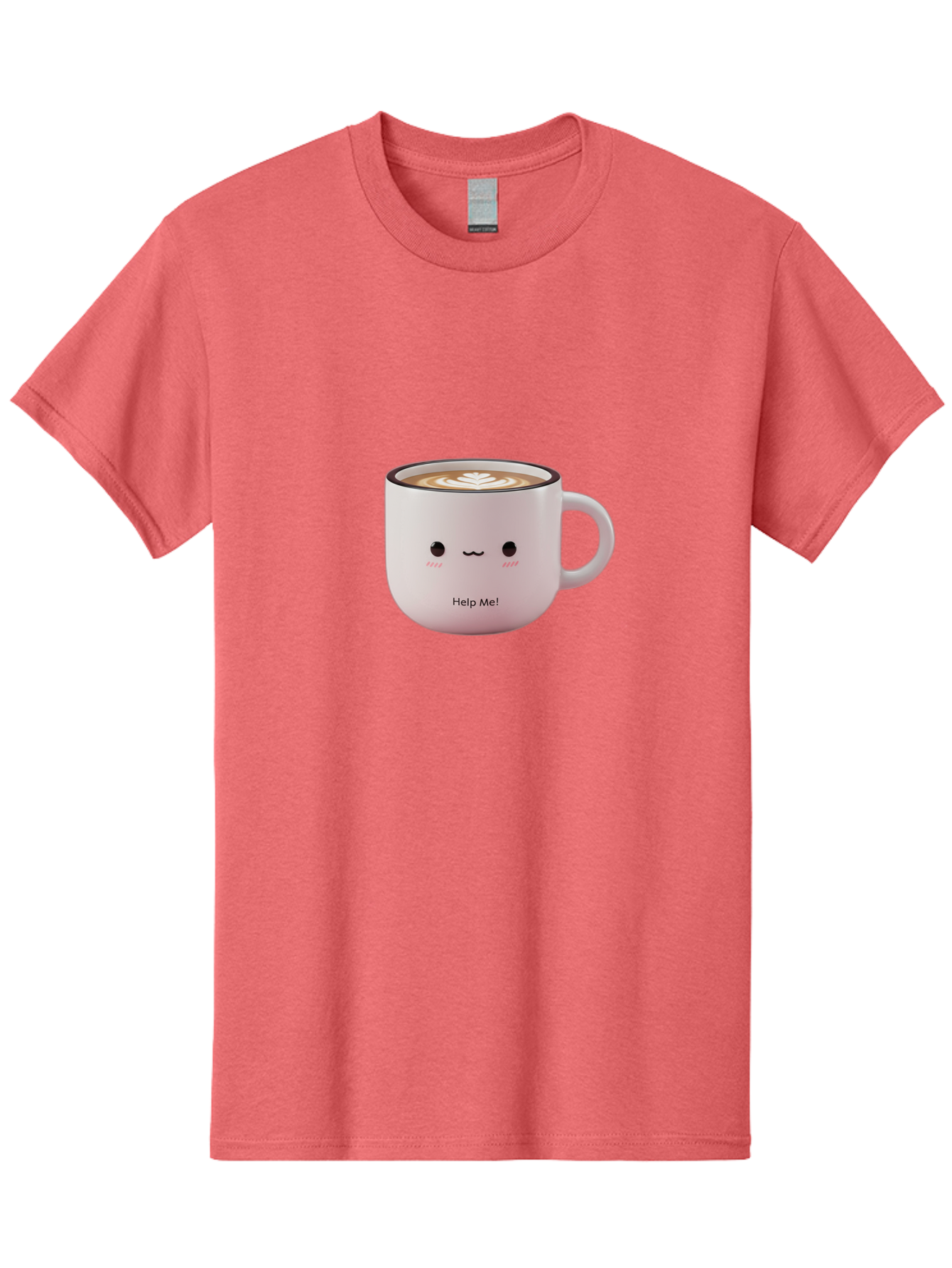 Help-Me-Coffee Men'S Graphic Tee, 100% Cotton, Comfortable Casual Summer Wear, Machine Washable, Cute Coffee Mug, Latte Art, Cartoon Character, Humorous Design, Coffee Lover, Funny Mug, Adorable Design, Coffee Culture, Help Me! Bac051