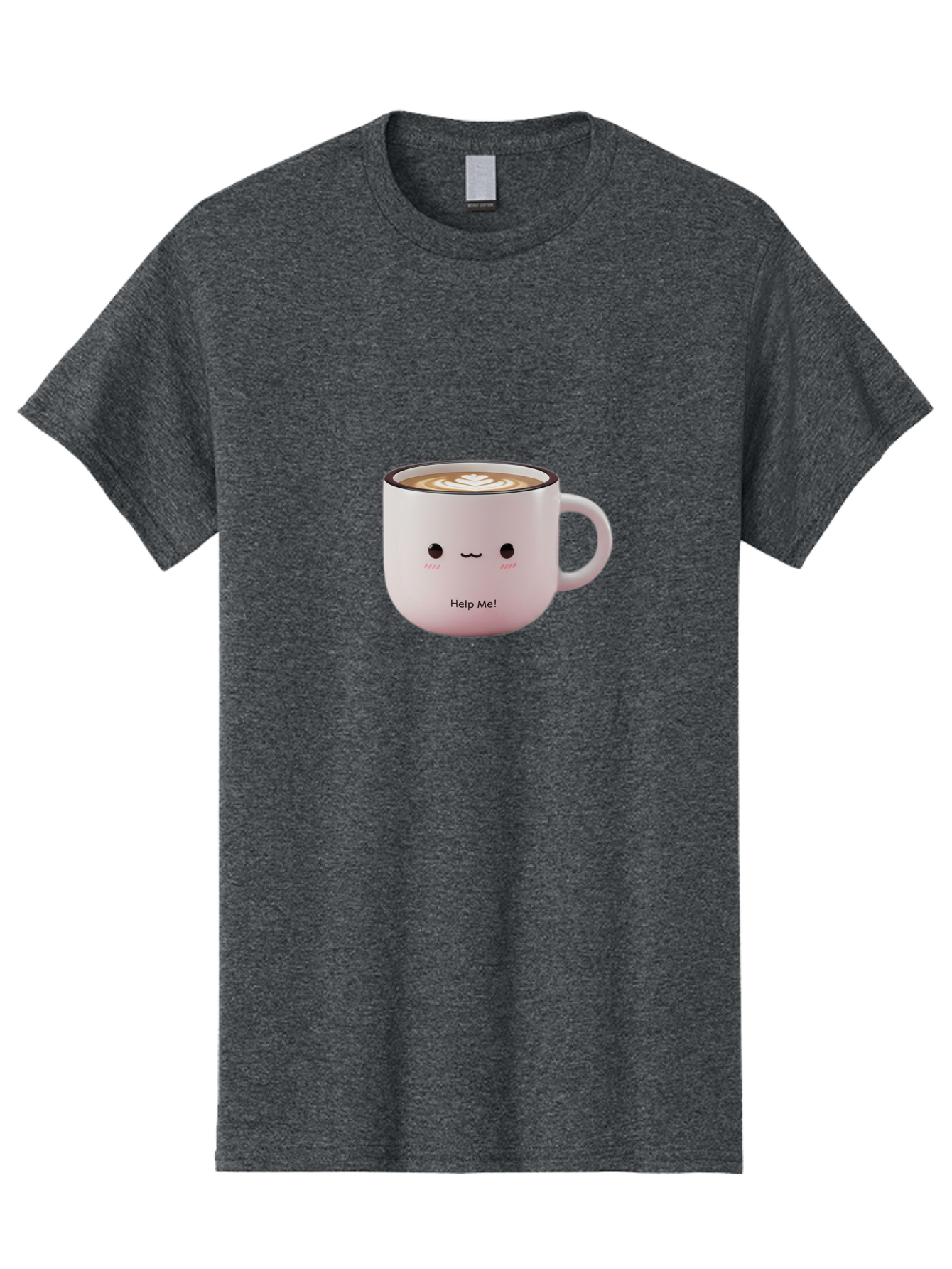 Help-Me-Coffee Men'S Graphic Tee, 100% Cotton, Comfortable Casual Summer Wear, Machine Washable, Cute Coffee Mug, Latte Art, Cartoon Character, Humorous Design, Coffee Lover, Funny Mug, Adorable Design, Coffee Culture, Help Me! Bac051