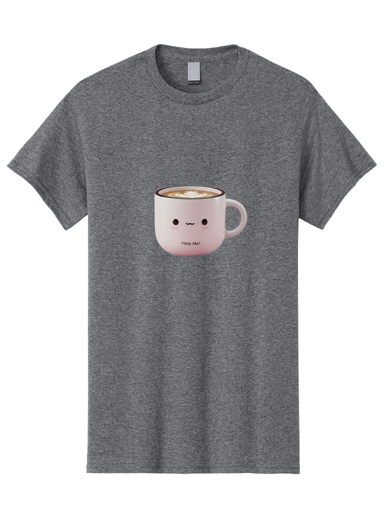 Help-Me-Coffee Men'S Graphic Tee, 100% Cotton, Comfortable Casual Summer Wear, Machine Washable, Cute Coffee Mug, Latte Art, Cartoon Character, Humorous Design, Coffee Lover, Funny Mug, Adorable Design, Coffee Culture, Help Me! Bac051