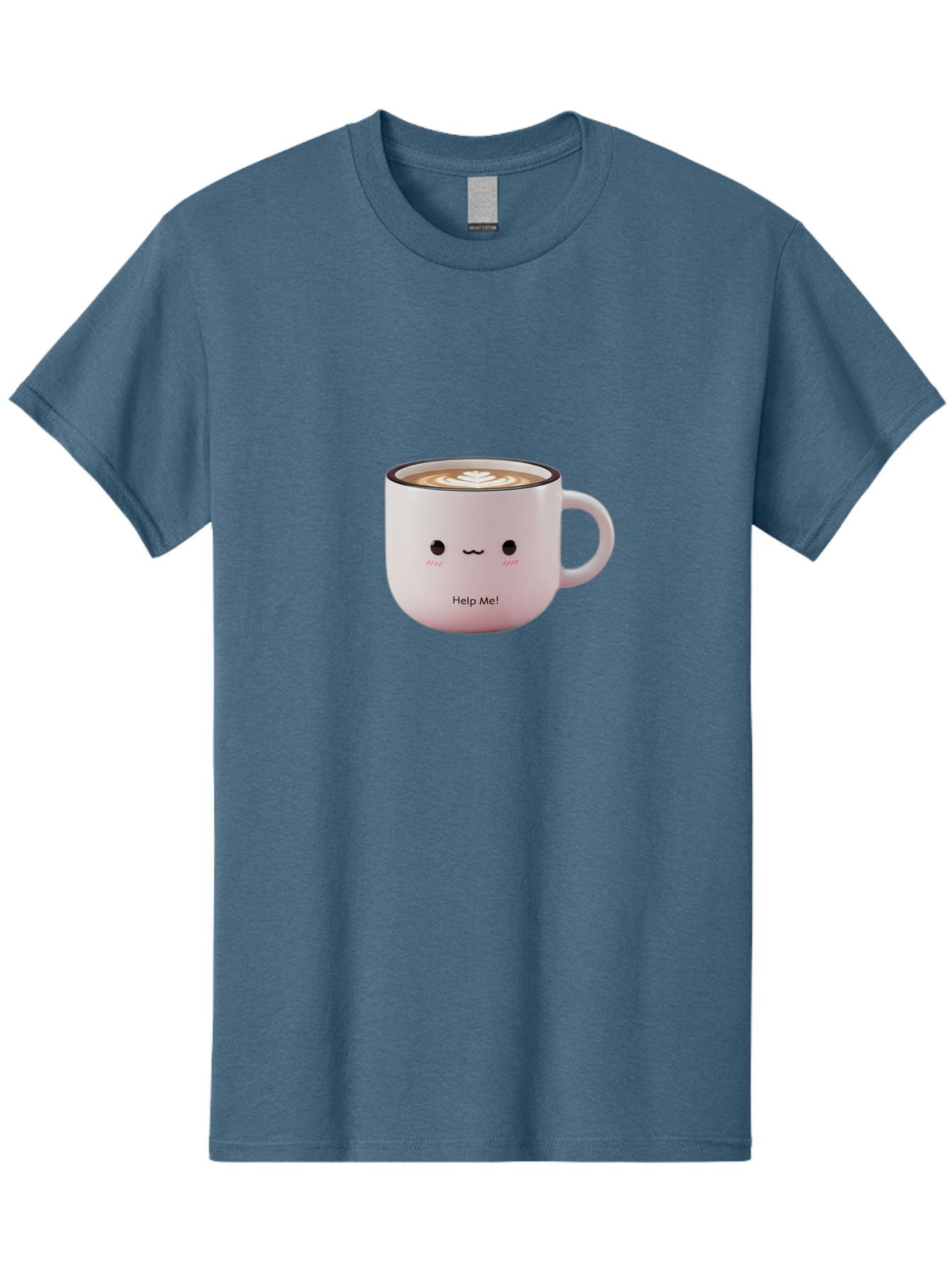 Help-Me-Coffee Men'S Graphic Tee, 100% Cotton, Comfortable Casual Summer Wear, Machine Washable, Cute Coffee Mug, Latte Art, Cartoon Character, Humorous Design, Coffee Lover, Funny Mug, Adorable Design, Coffee Culture, Help Me! Bac051