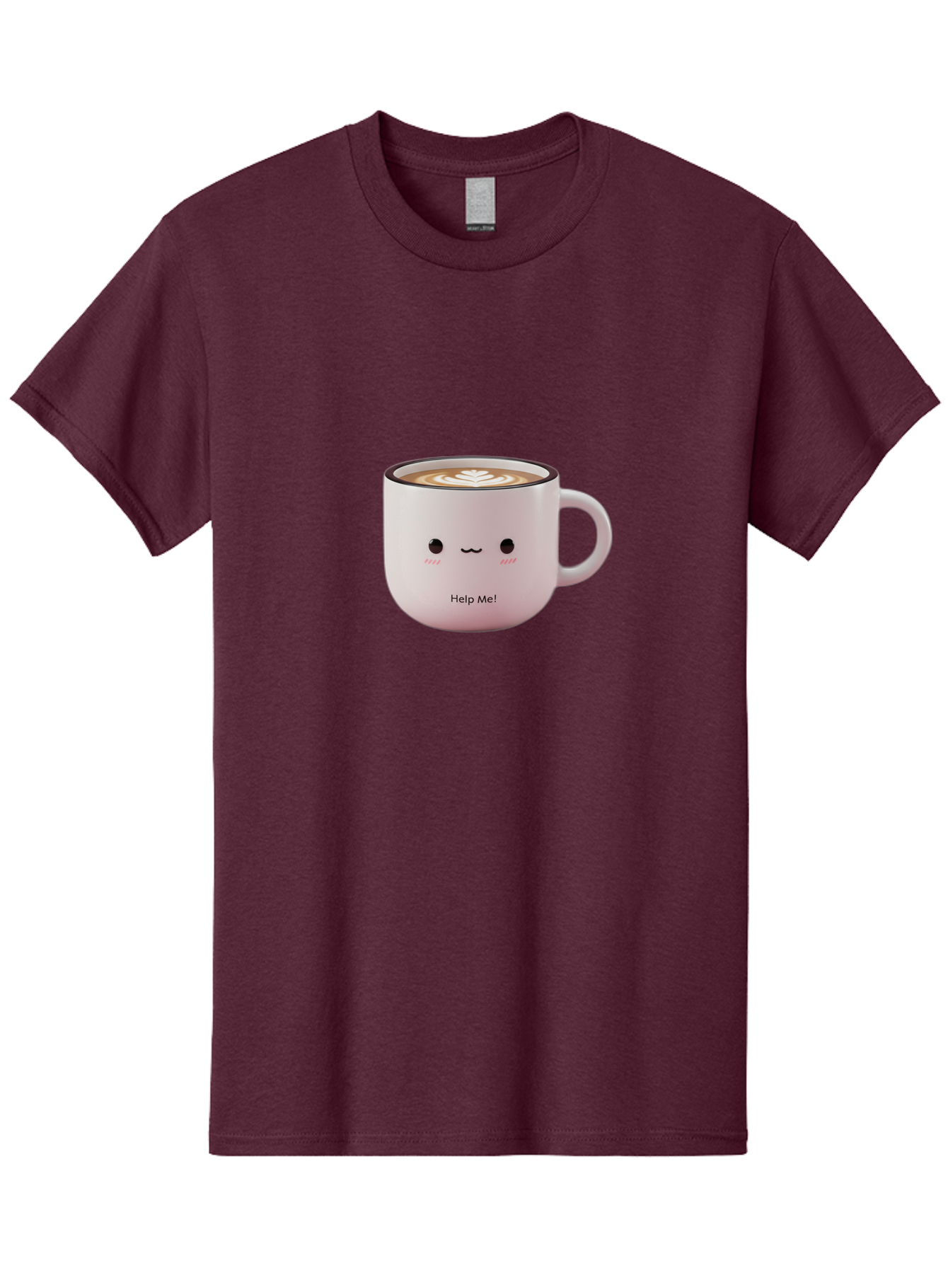 Help-Me-Coffee Men'S Graphic Tee, 100% Cotton, Comfortable Casual Summer Wear, Machine Washable, Cute Coffee Mug, Latte Art, Cartoon Character, Humorous Design, Coffee Lover, Funny Mug, Adorable Design, Coffee Culture, Help Me! Bac051