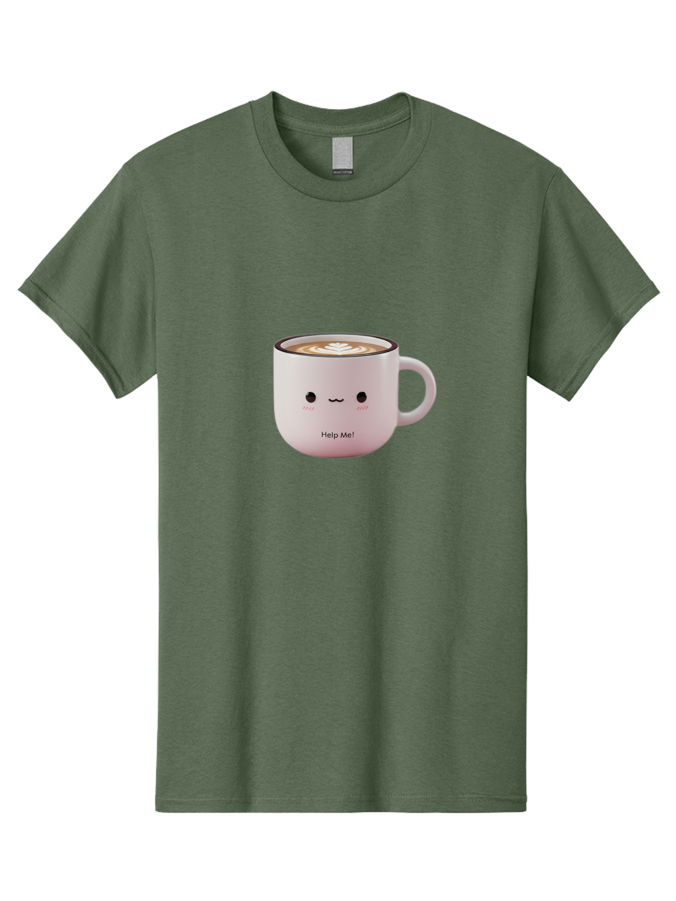 Help-Me-Coffee Men'S Graphic Tee, 100% Cotton, Comfortable Casual Summer Wear, Machine Washable, Cute Coffee Mug, Latte Art, Cartoon Character, Humorous Design, Coffee Lover, Funny Mug, Adorable Design, Coffee Culture, Help Me! Bac051