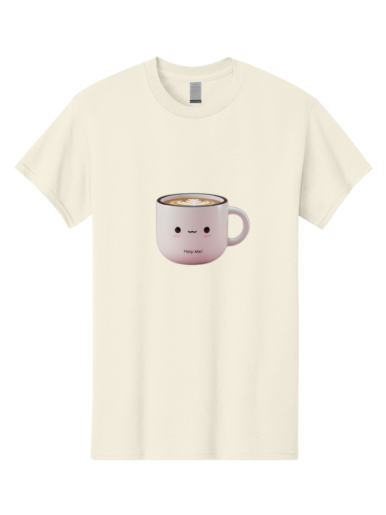 Help-Me-Coffee Men'S Graphic Tee, 100% Cotton, Comfortable Casual Summer Wear, Machine Washable, Cute Coffee Mug, Latte Art, Cartoon Character, Humorous Design, Coffee Lover, Funny Mug, Adorable Design, Coffee Culture, Help Me! Bac051