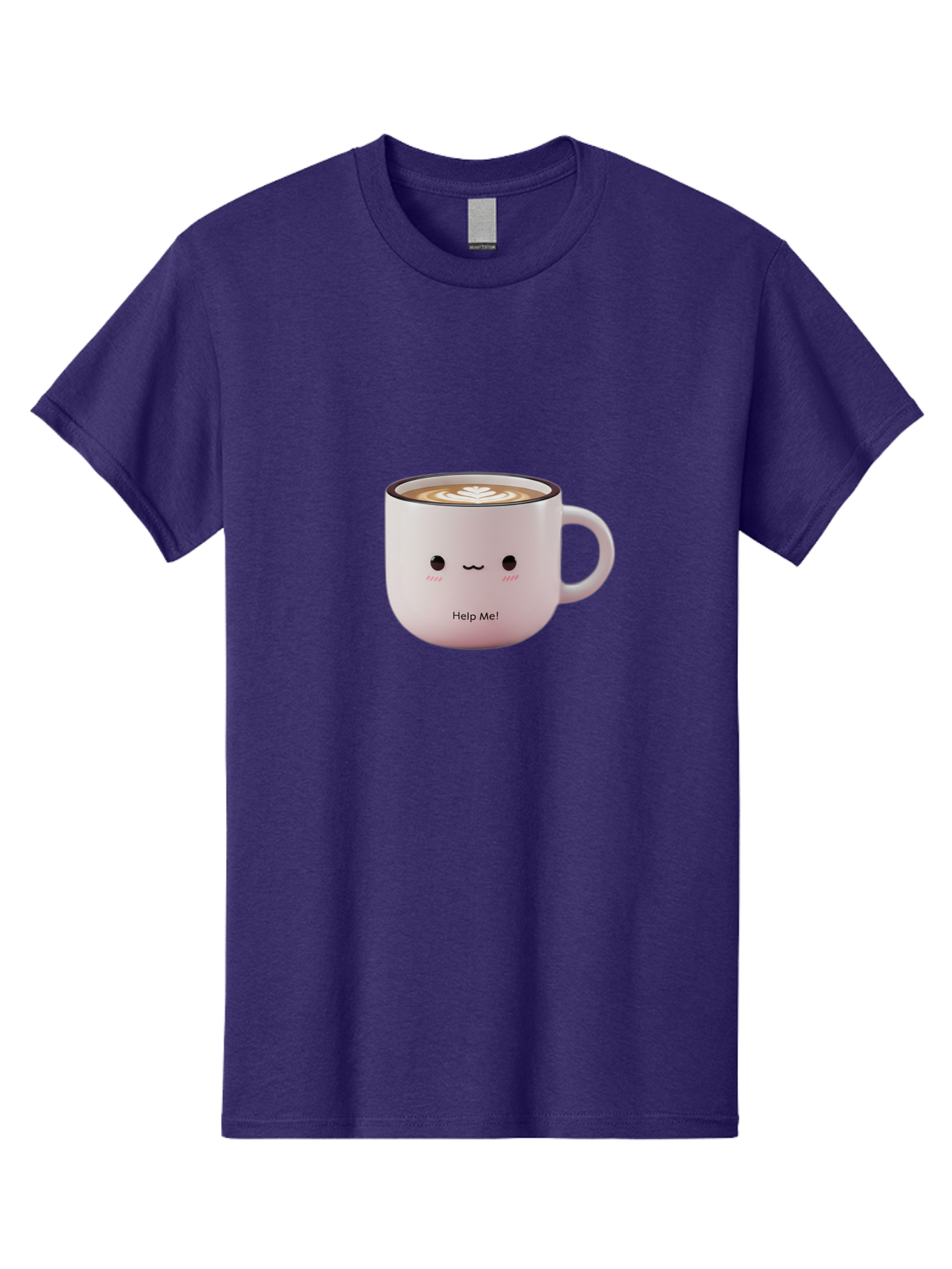 Help-Me-Coffee Men'S Graphic Tee, 100% Cotton, Comfortable Casual Summer Wear, Machine Washable, Cute Coffee Mug, Latte Art, Cartoon Character, Humorous Design, Coffee Lover, Funny Mug, Adorable Design, Coffee Culture, Help Me! Bac051