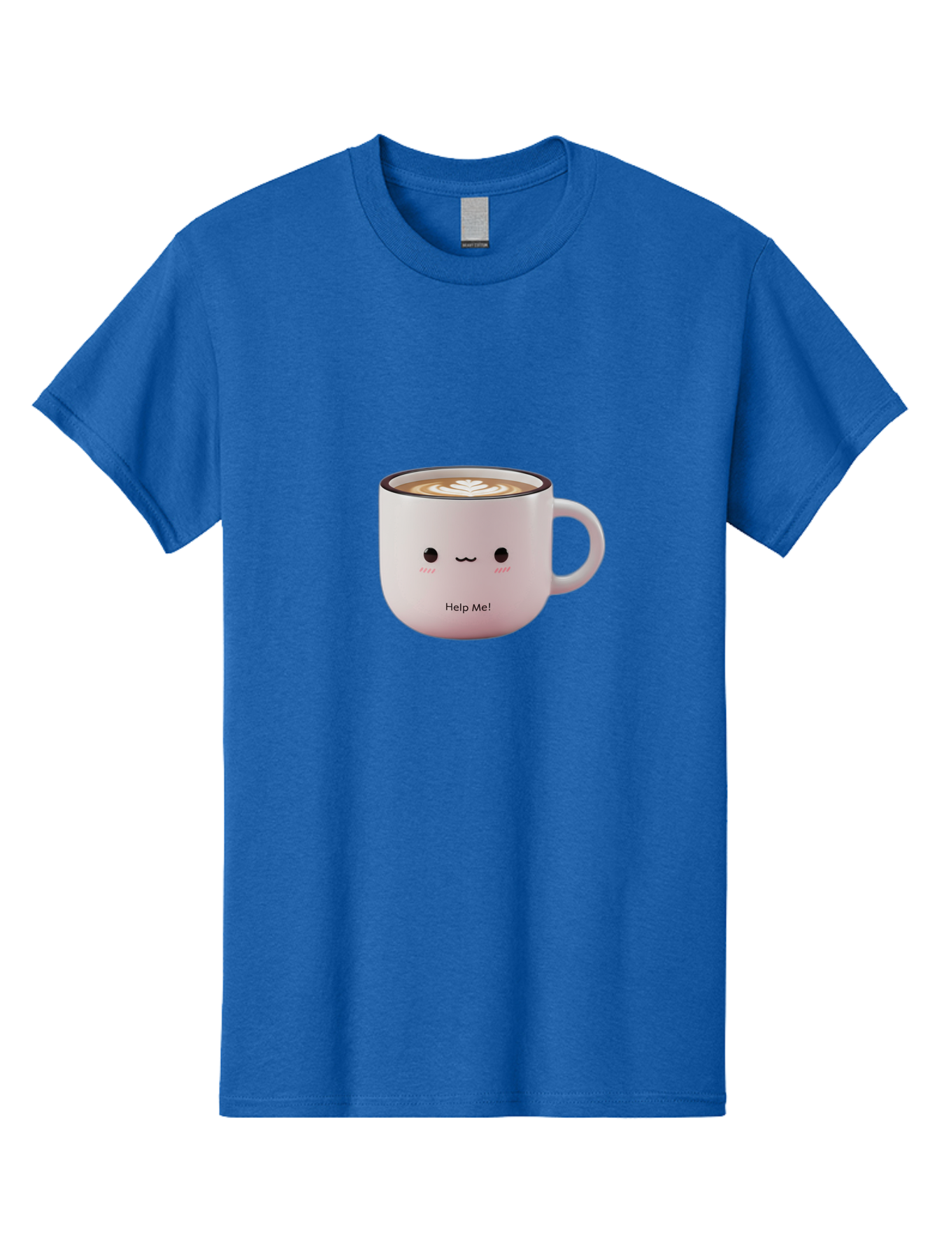Help-Me-Coffee Men'S Graphic Tee, 100% Cotton, Comfortable Casual Summer Wear, Machine Washable, Cute Coffee Mug, Latte Art, Cartoon Character, Humorous Design, Coffee Lover, Funny Mug, Adorable Design, Coffee Culture, Help Me! Bac051
