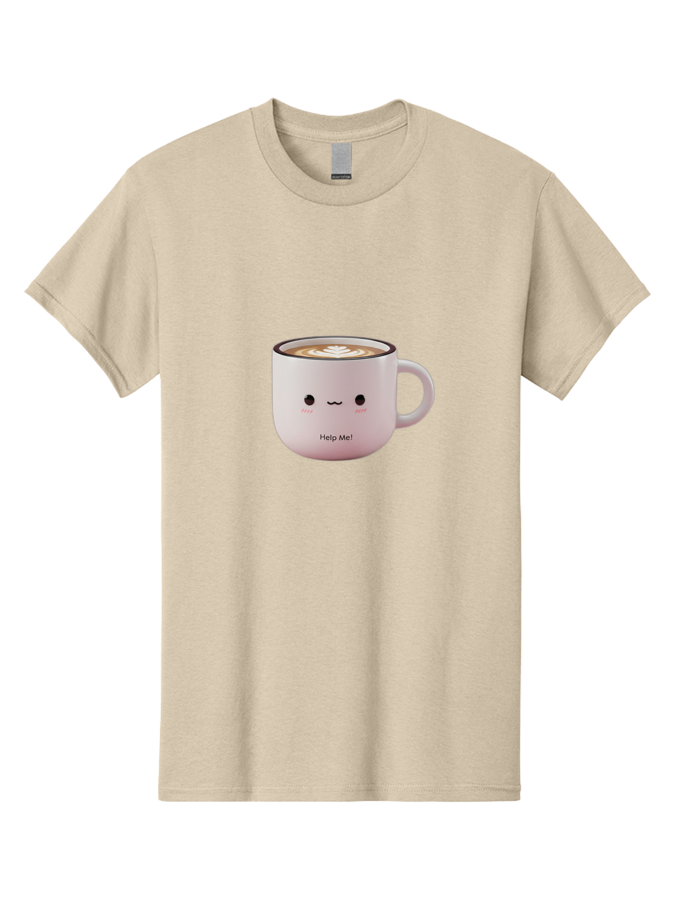Help-Me-Coffee Men'S Graphic Tee, 100% Cotton, Comfortable Casual Summer Wear, Machine Washable, Cute Coffee Mug, Latte Art, Cartoon Character, Humorous Design, Coffee Lover, Funny Mug, Adorable Design, Coffee Culture, Help Me! Bac051