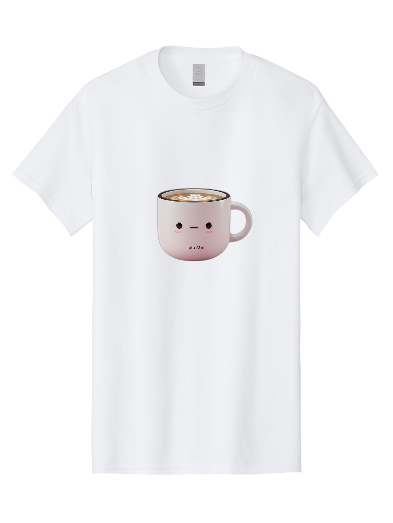 Help-Me-Coffee Men'S Graphic Tee, 100% Cotton, Comfortable Casual Summer Wear, Machine Washable, Cute Coffee Mug, Latte Art, Cartoon Character, Humorous Design, Coffee Lover, Funny Mug, Adorable Design, Coffee Culture, Help Me! Bac051