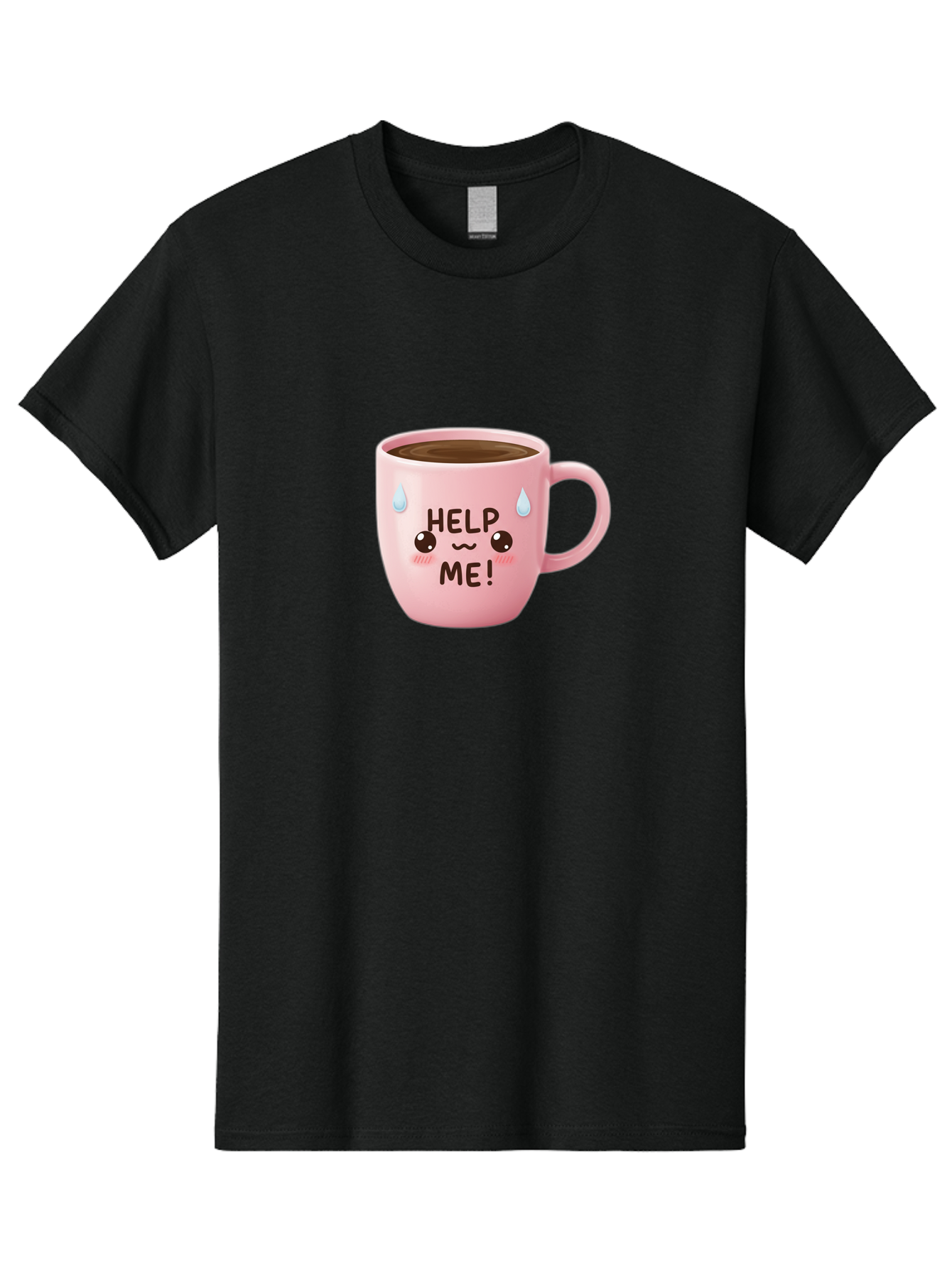 Help-Me Men'S Graphic Tee, 100% Cotton, Comfortable Casual Summer Wear, Machine Washable, Cute Coffee Mug, Cartoon Coffee, Funny Coffee, Kawaii Coffee, Coffee Humor, Coffee Meme, Coffee Culture, Coffee Love Bac053