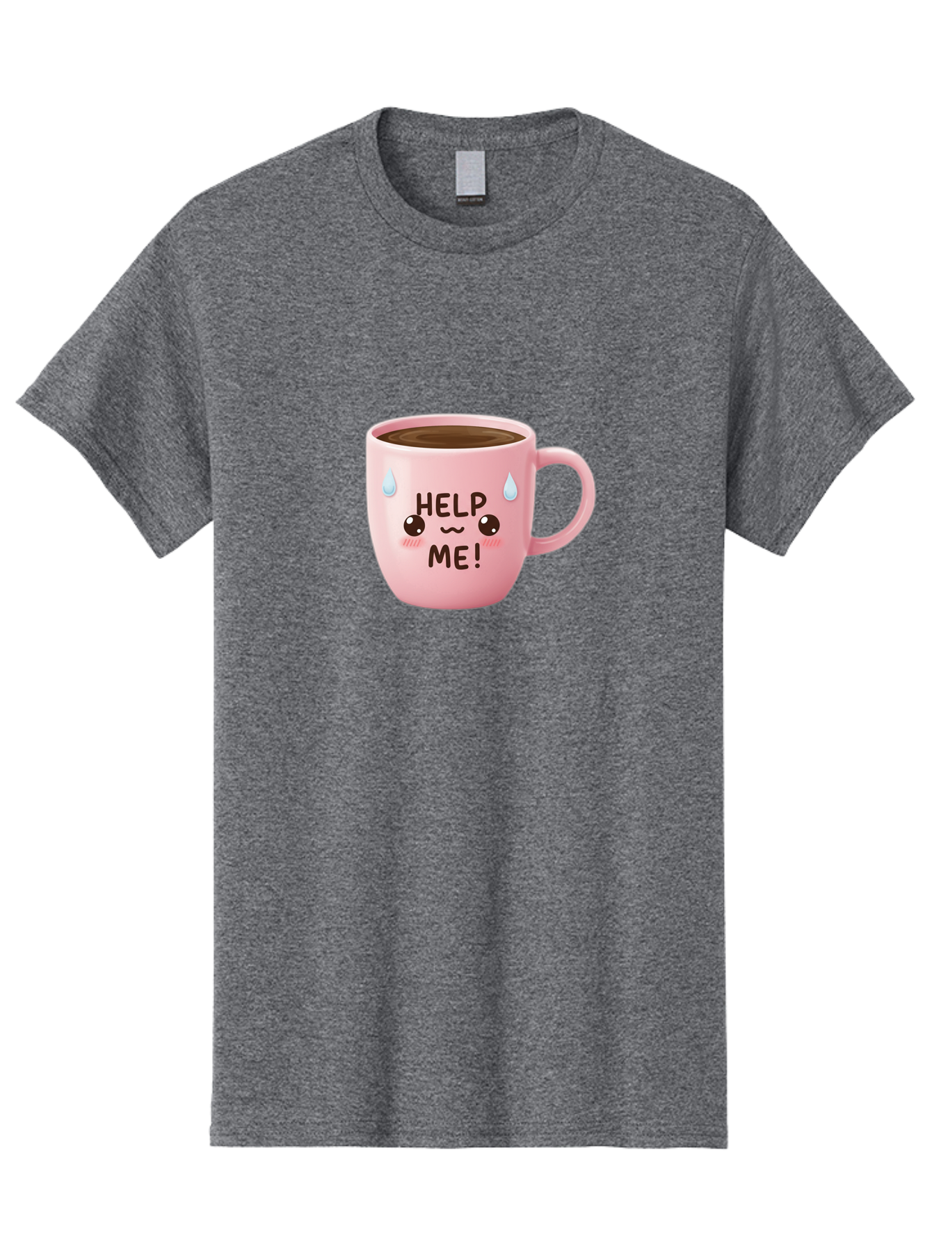 Help-Me Men'S Graphic Tee, 100% Cotton, Comfortable Casual Summer Wear, Machine Washable, Cute Coffee Mug, Cartoon Coffee, Funny Coffee, Kawaii Coffee, Coffee Humor, Coffee Meme, Coffee Culture, Coffee Love Bac053