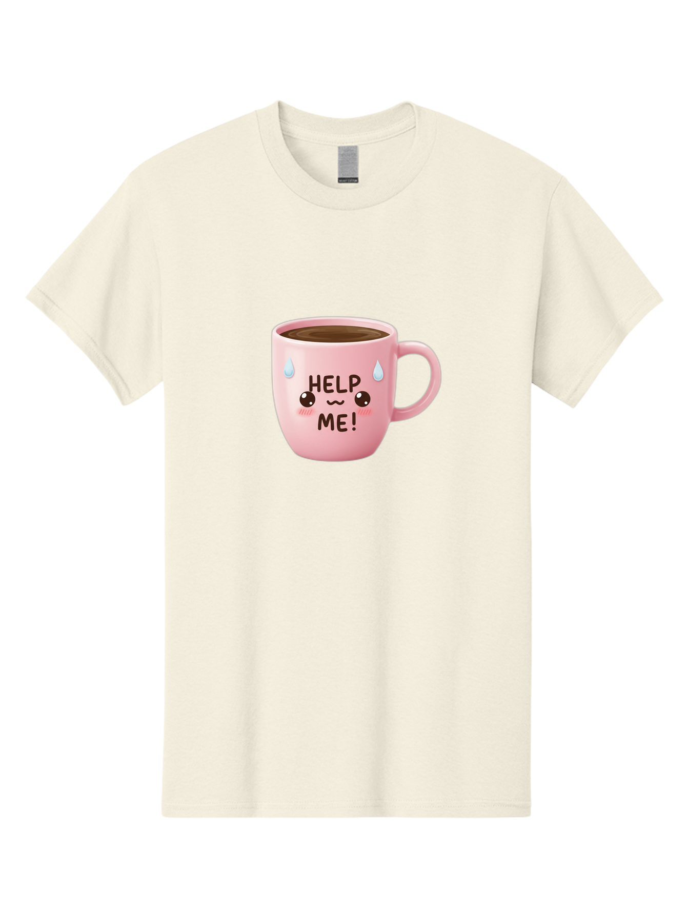 Help-Me Men'S Graphic Tee, 100% Cotton, Comfortable Casual Summer Wear, Machine Washable, Cute Coffee Mug, Cartoon Coffee, Funny Coffee, Kawaii Coffee, Coffee Humor, Coffee Meme, Coffee Culture, Coffee Love Bac053