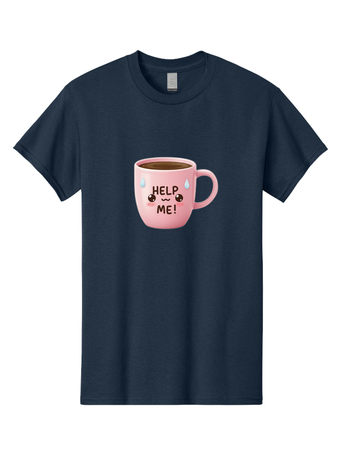 Help-Me Men'S Graphic Tee, 100% Cotton, Comfortable Casual Summer Wear, Machine Washable, Cute Coffee Mug, Cartoon Coffee, Funny Coffee, Kawaii Coffee, Coffee Humor, Coffee Meme, Coffee Culture, Coffee Love Bac053