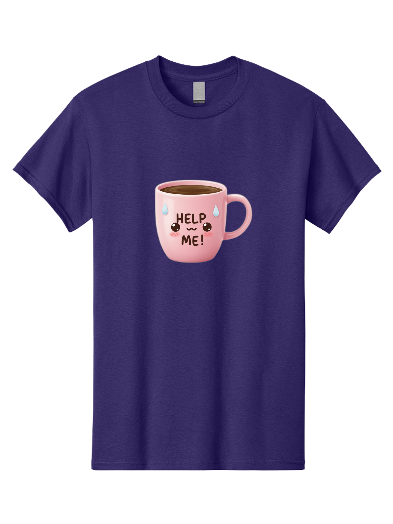 Help-Me Men'S Graphic Tee, 100% Cotton, Comfortable Casual Summer Wear, Machine Washable, Cute Coffee Mug, Cartoon Coffee, Funny Coffee, Kawaii Coffee, Coffee Humor, Coffee Meme, Coffee Culture, Coffee Love Bac053