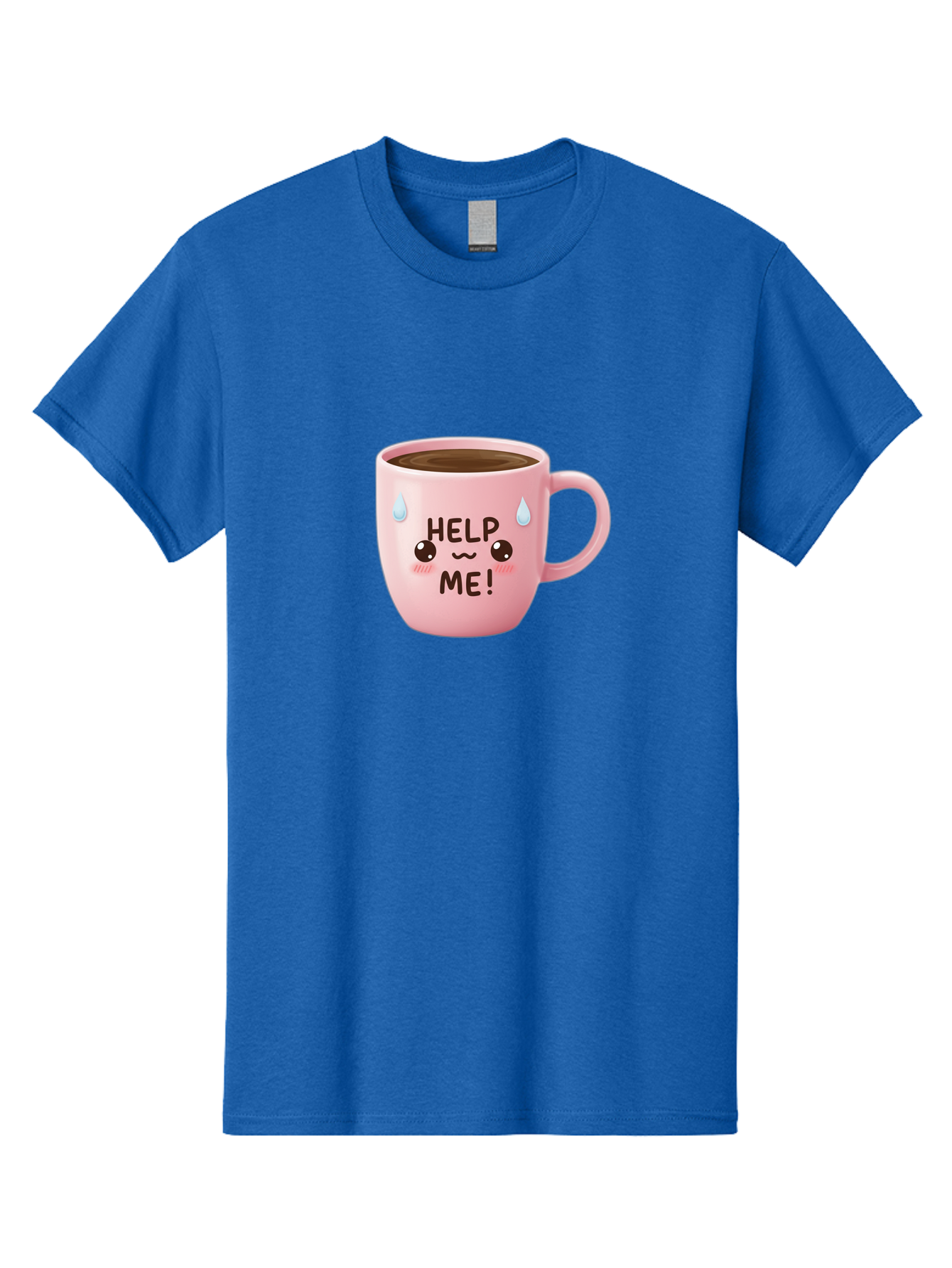 Help-Me Men'S Graphic Tee, 100% Cotton, Comfortable Casual Summer Wear, Machine Washable, Cute Coffee Mug, Cartoon Coffee, Funny Coffee, Kawaii Coffee, Coffee Humor, Coffee Meme, Coffee Culture, Coffee Love Bac053