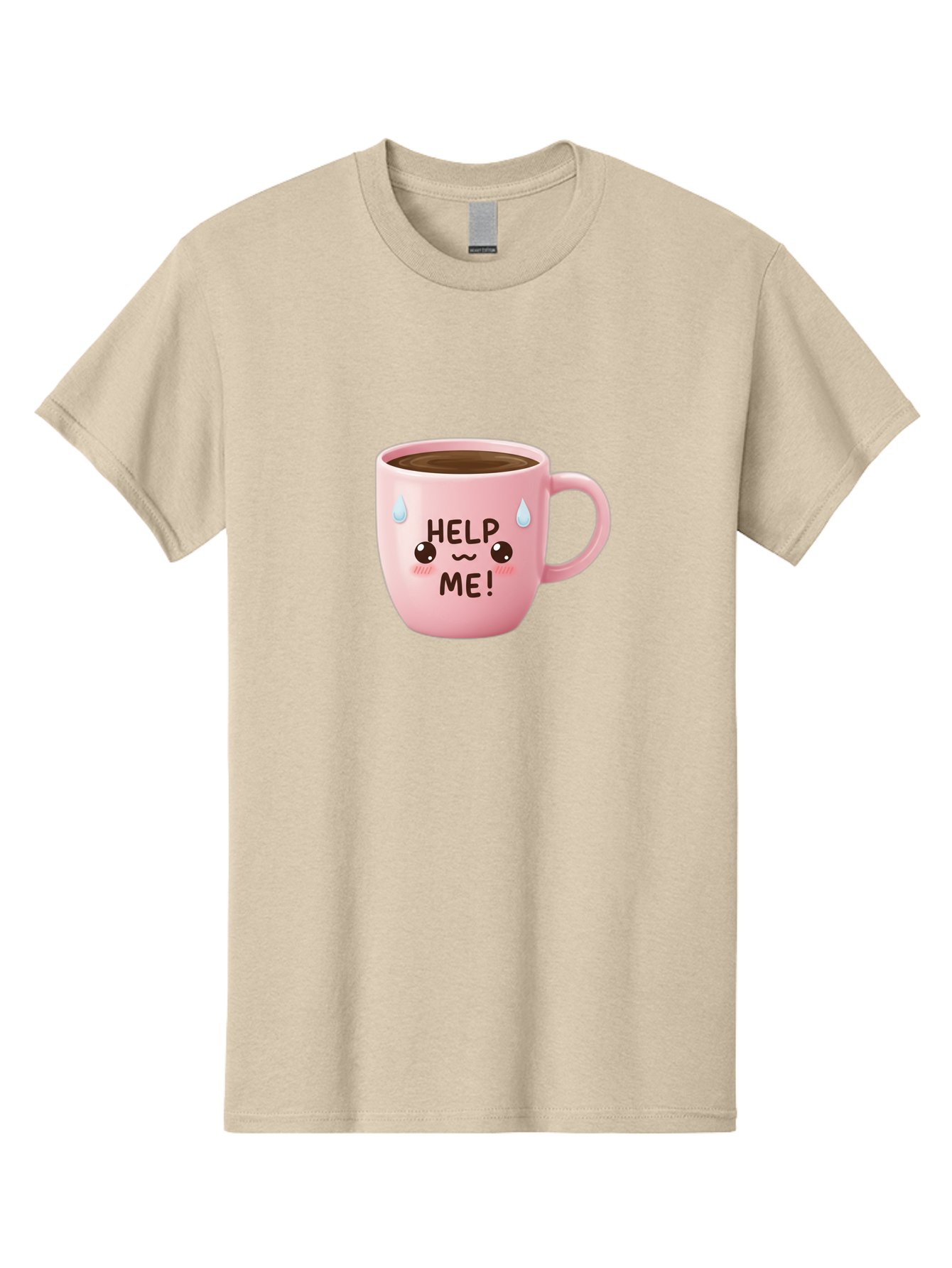 Help-Me Men'S Graphic Tee, 100% Cotton, Comfortable Casual Summer Wear, Machine Washable, Cute Coffee Mug, Cartoon Coffee, Funny Coffee, Kawaii Coffee, Coffee Humor, Coffee Meme, Coffee Culture, Coffee Love Bac053